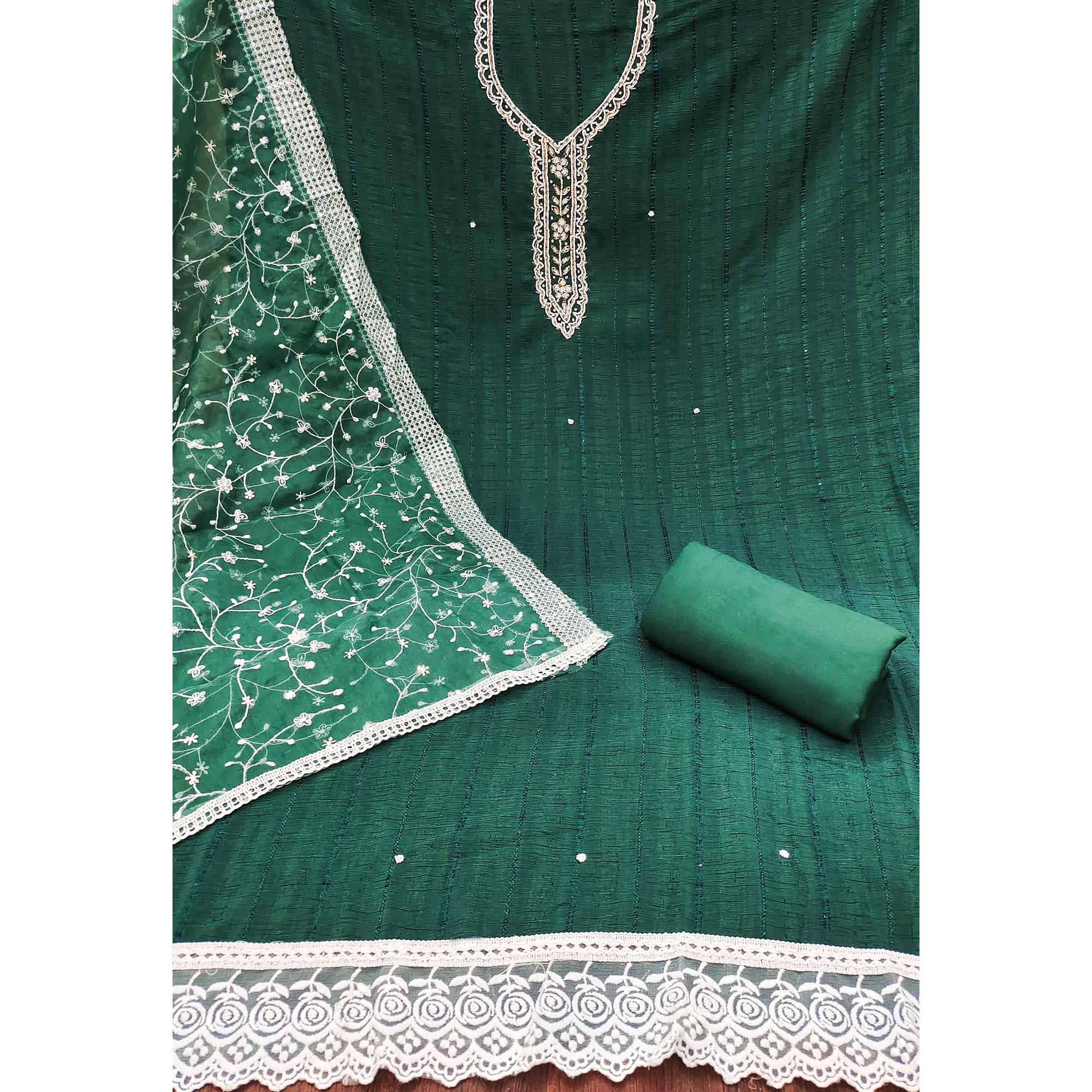Rama Green Woven Pure Cotton Dress Material