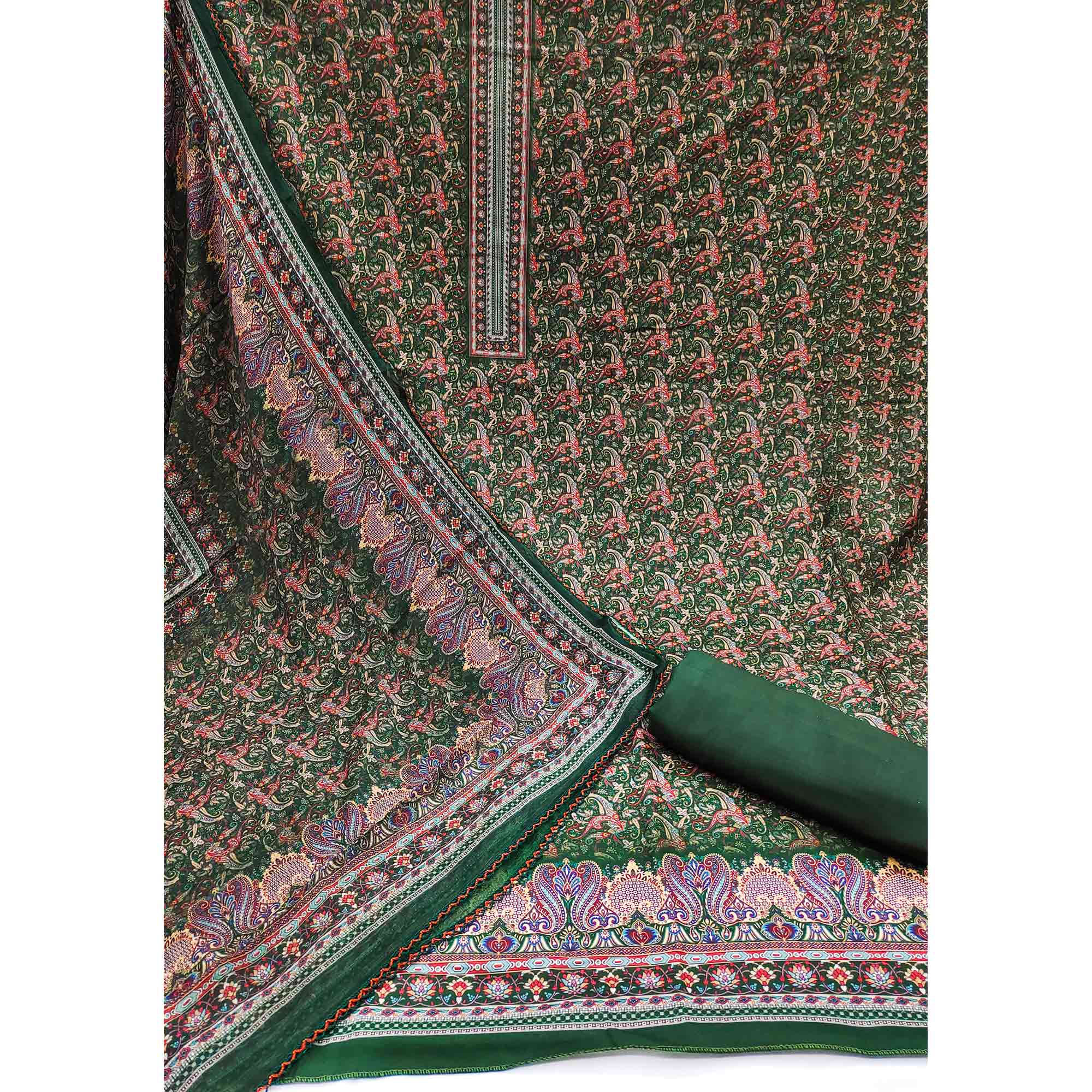 Green Floral Digital Printed Cotton Blend Dress Material