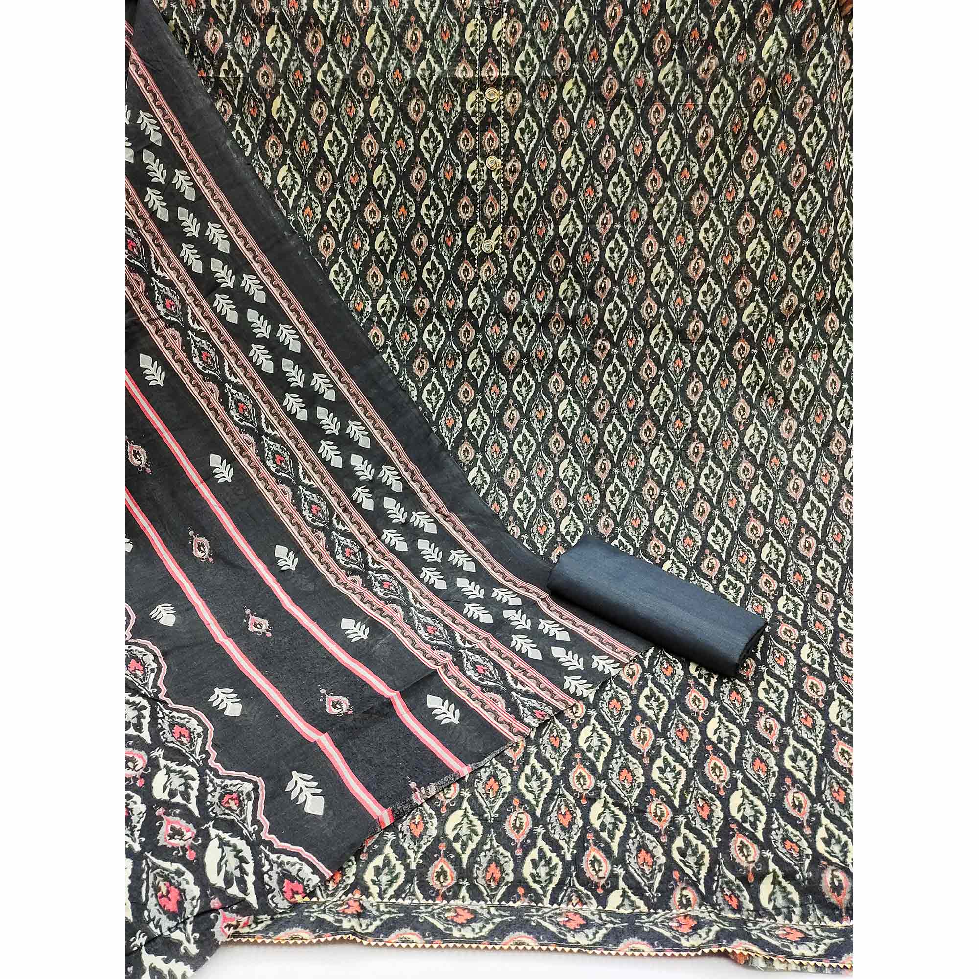 Grey Printed Cotton Blend Dress Material