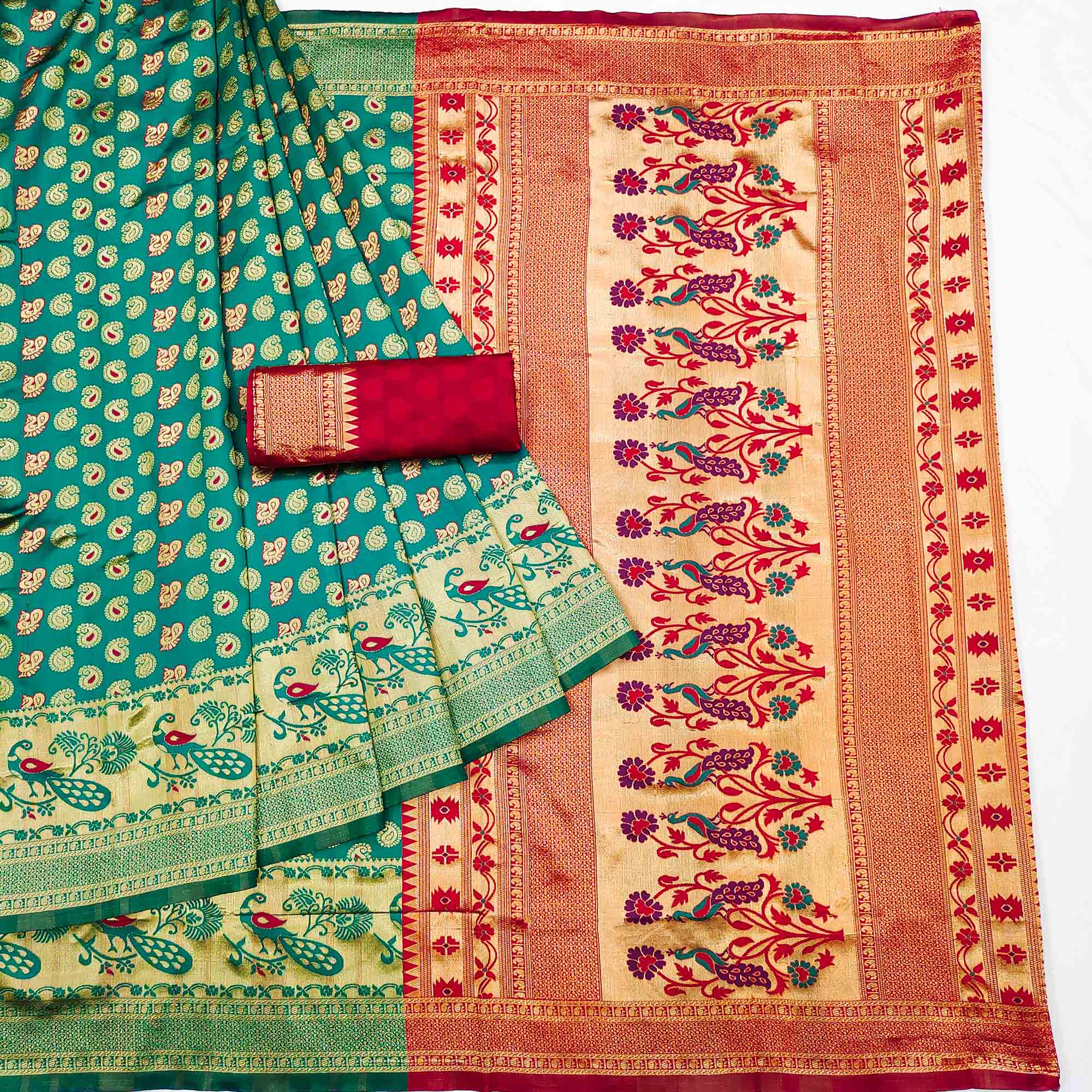 Green Woven Cotton Silk Saree