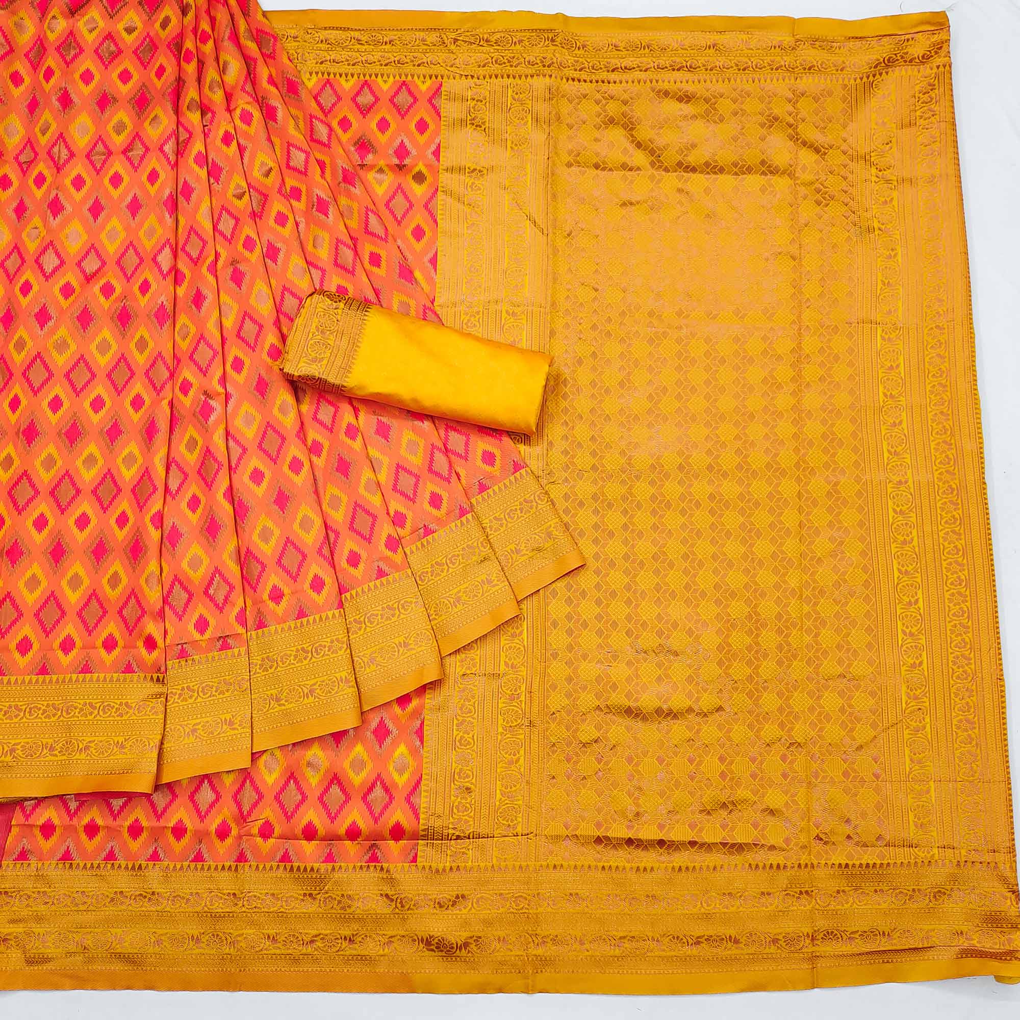 Orange Woven Cotton Silk Saree