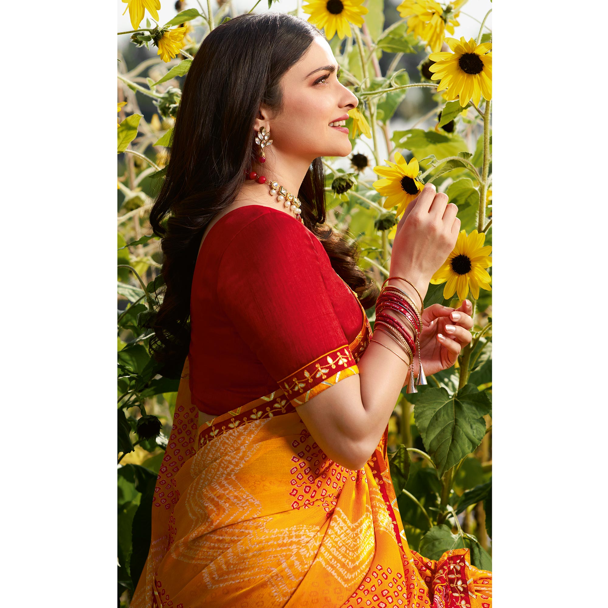 Yellow Bandhani Printed Chiffon Saree