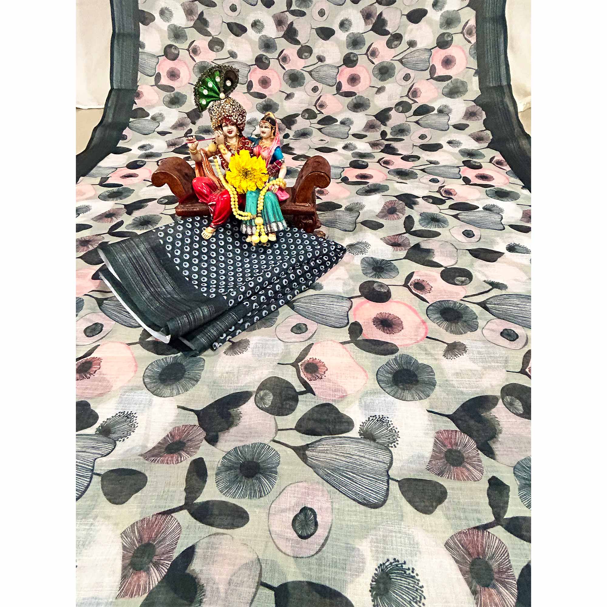 Multicolor Floral Digital Printed Linen Saree
