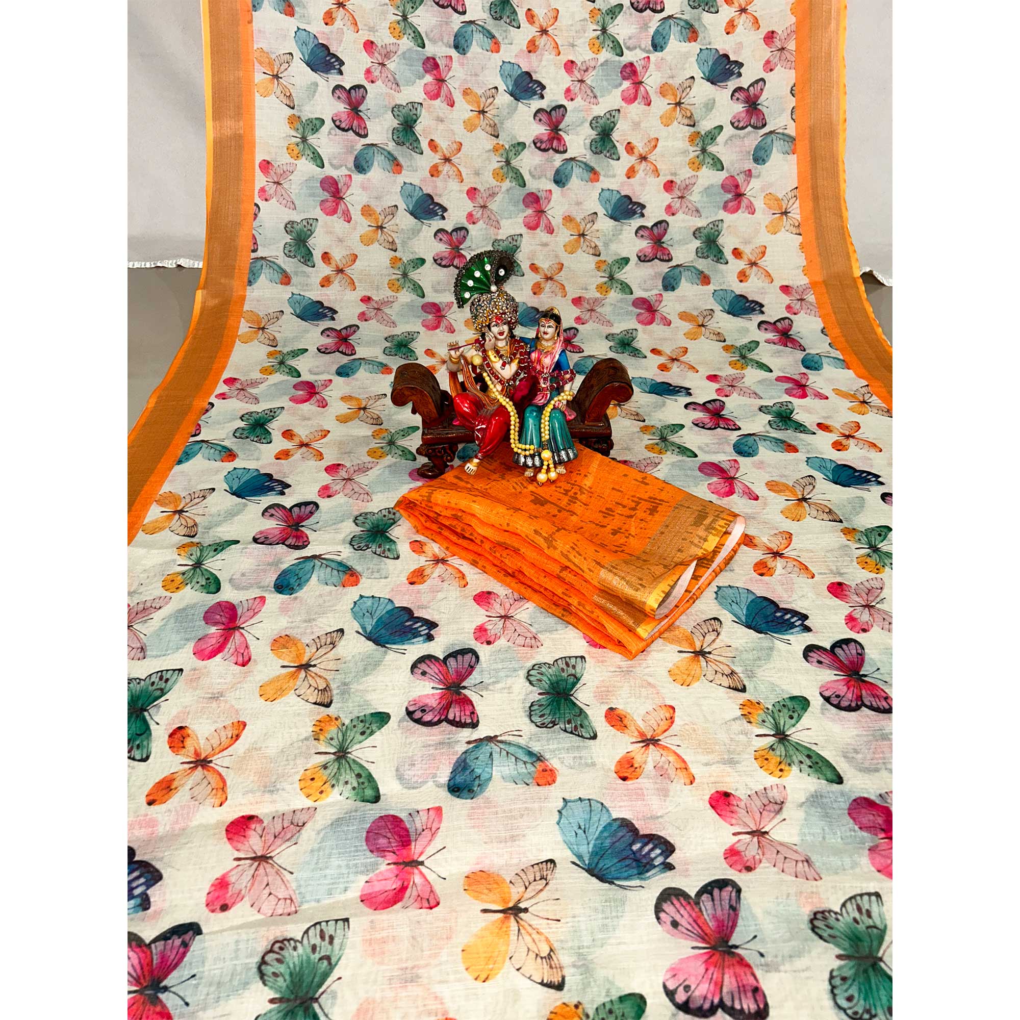 Offwhite Floral Digital Printed Linen Saree