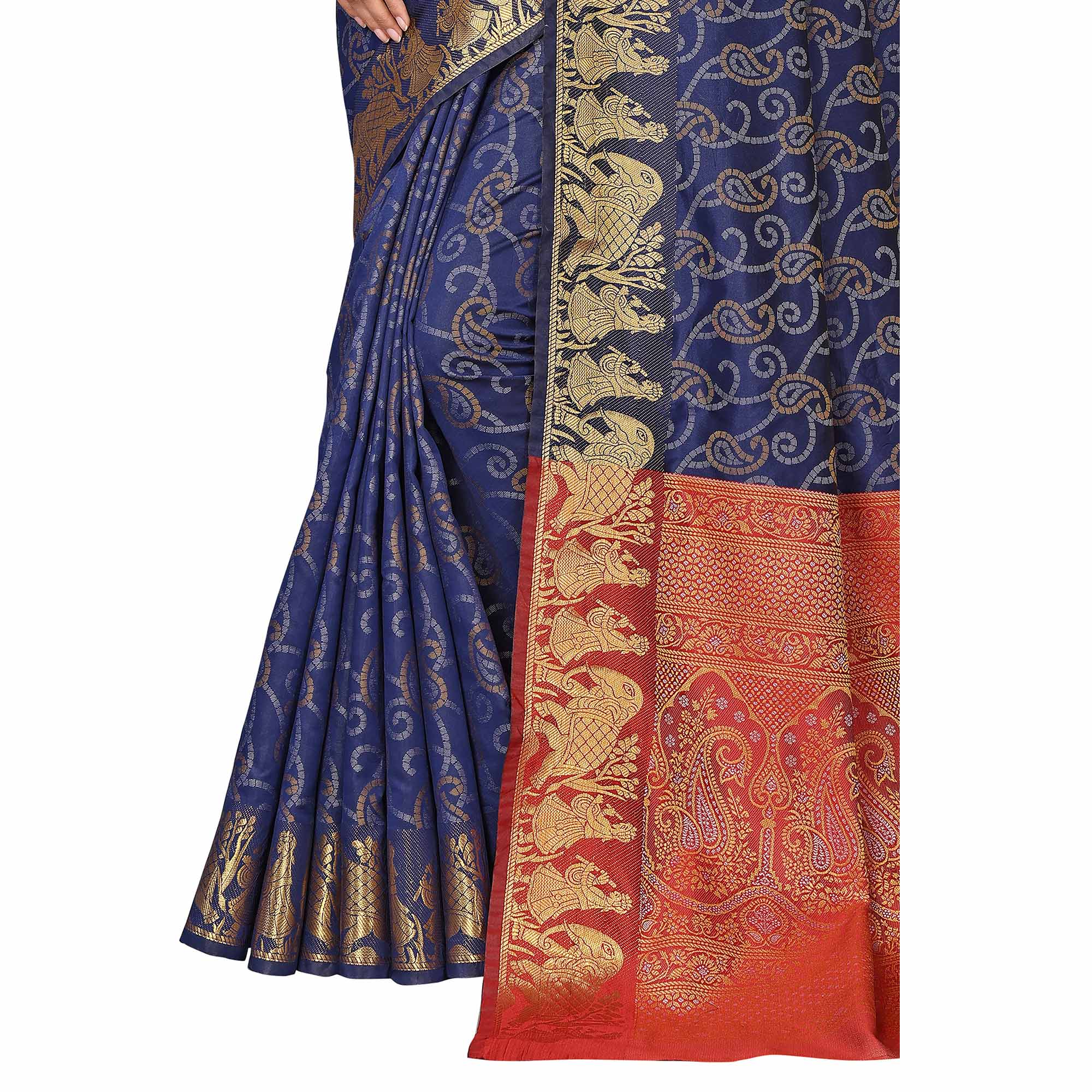 Navy Blue Woven Banarasi Silk Saree