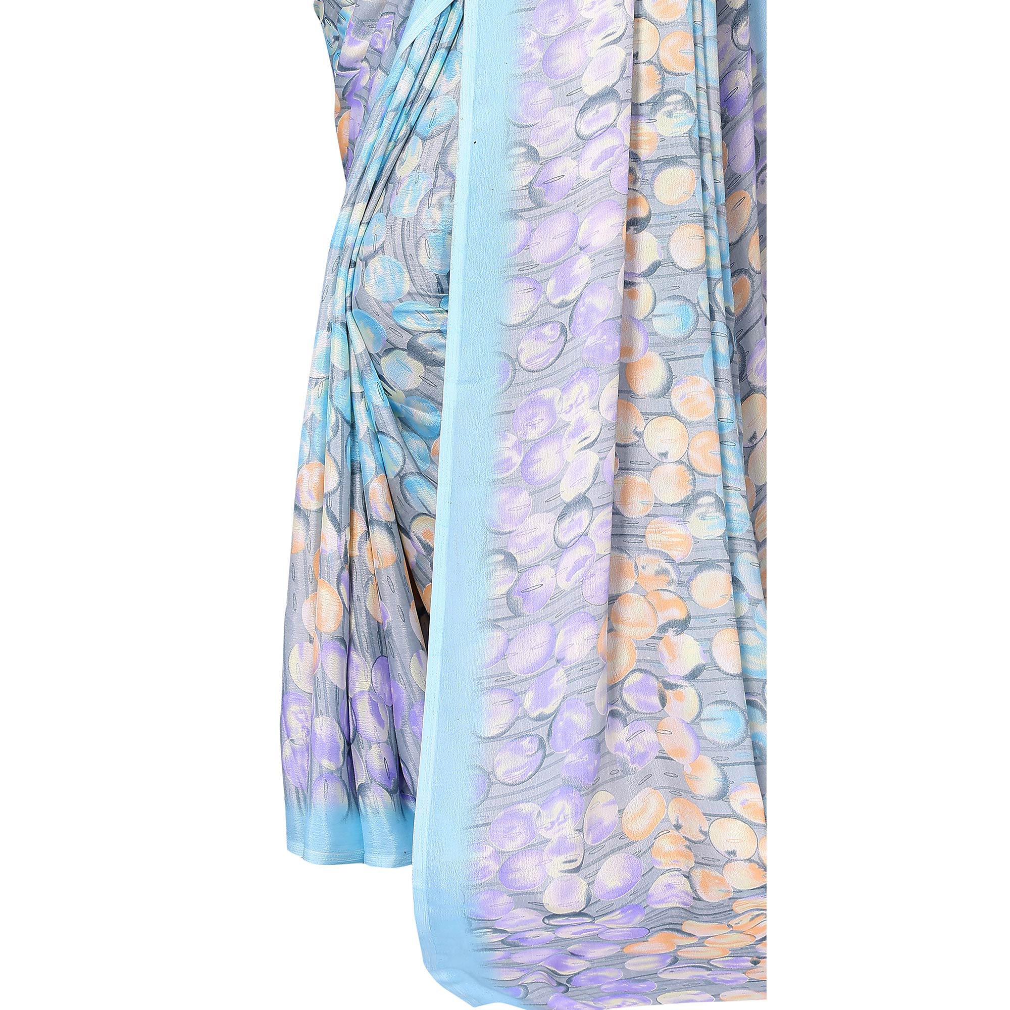 Blue Geometric Printed Vichitra Silk Saree