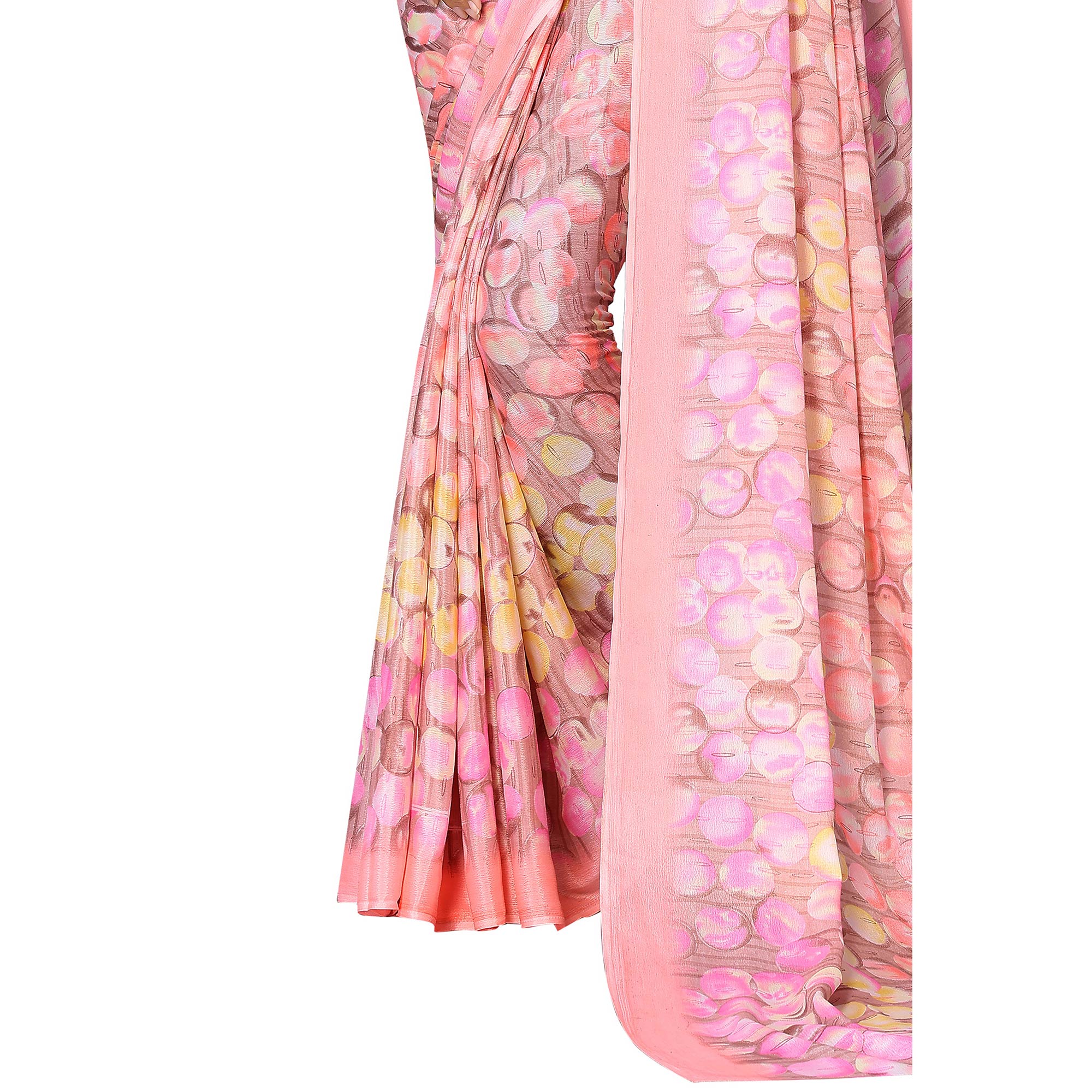 Peach Geometric Printed Vichitra Silk Saree
