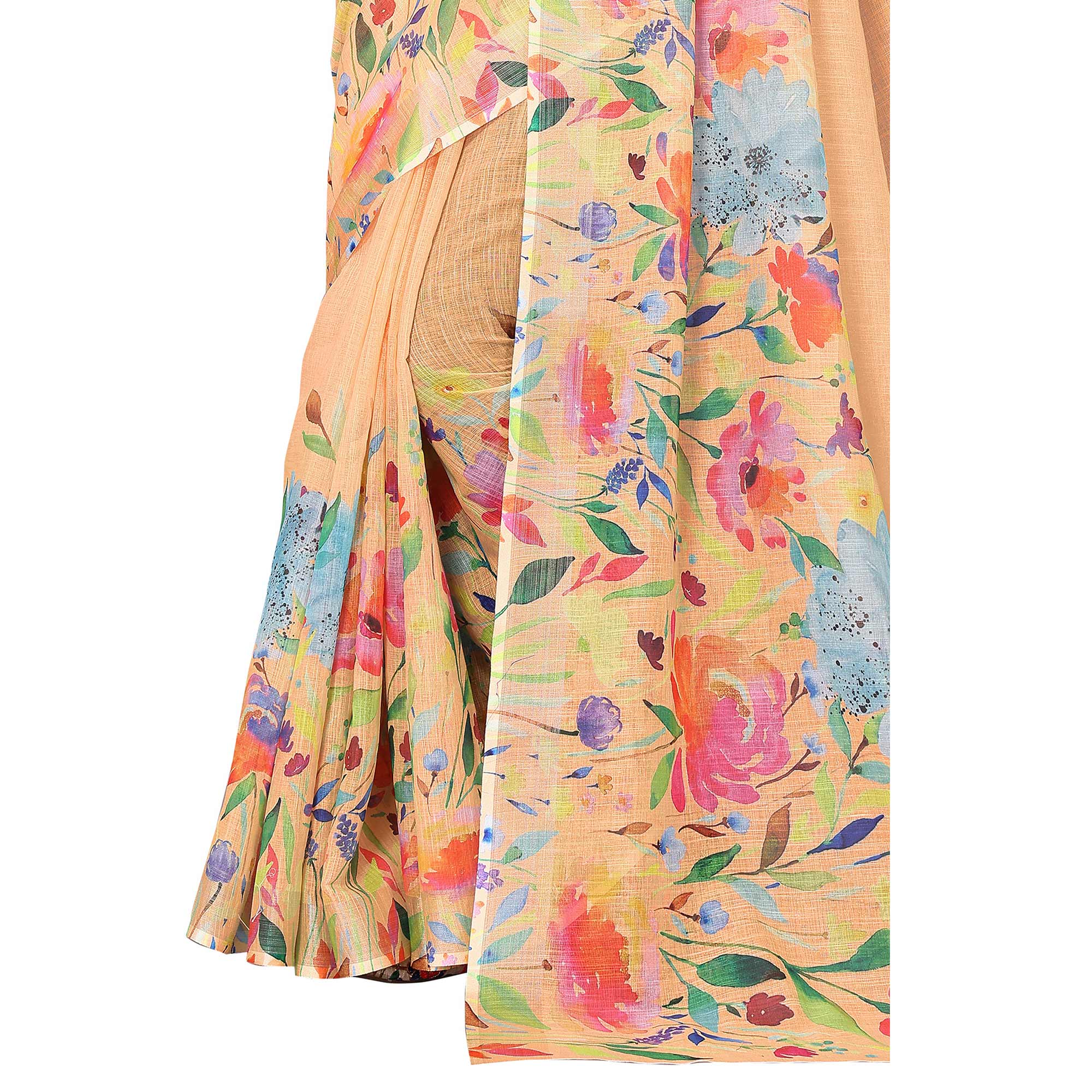 Orange Digital Floral Printed Linen Saree