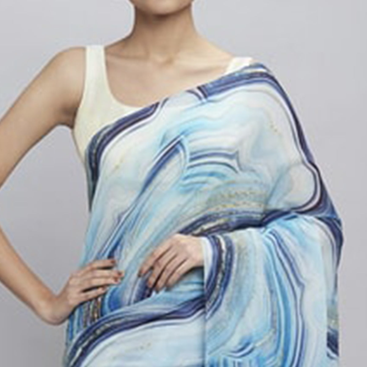 Sky Blue Digital Printed Georgette Saree