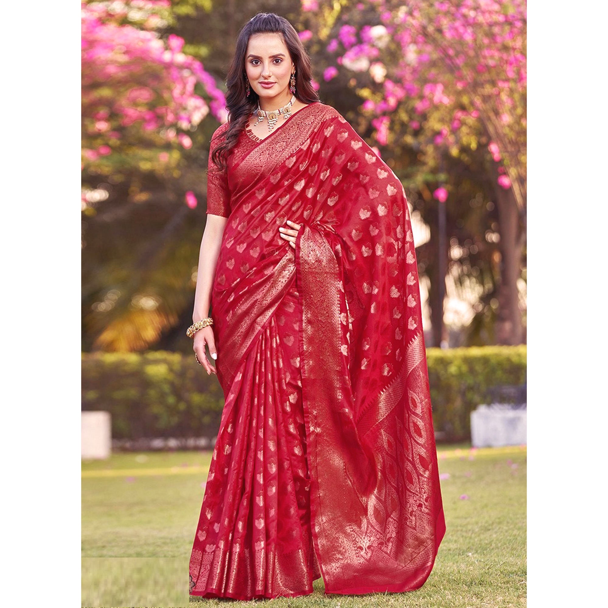 Red Woven Organza Saree