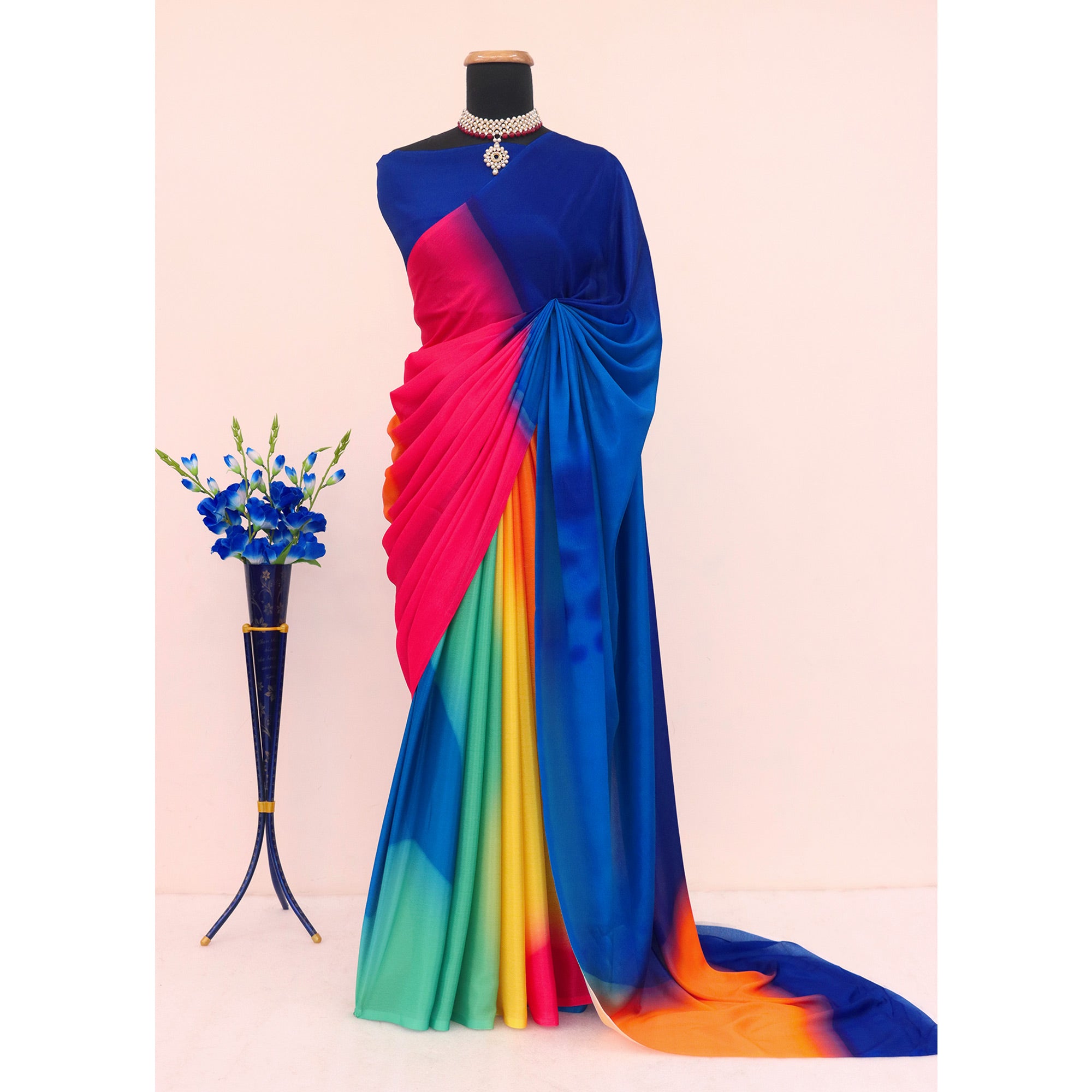 Multicolor Digital Printed Chinon Saree