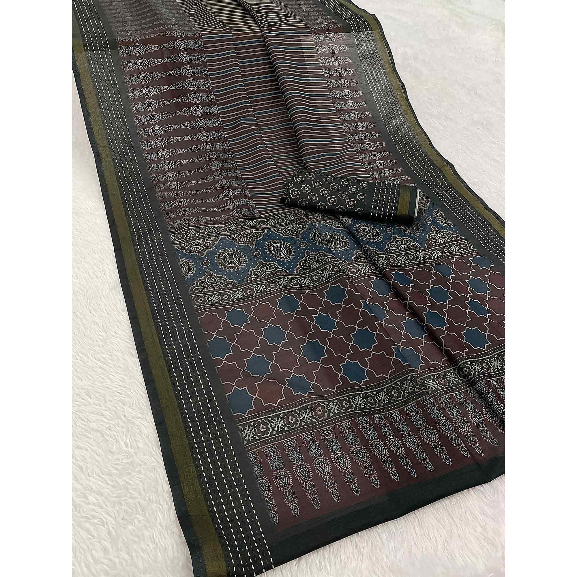 Graceful Wine Digital Ikkat Printed Saree in Luxurious Silk Blend Fabric