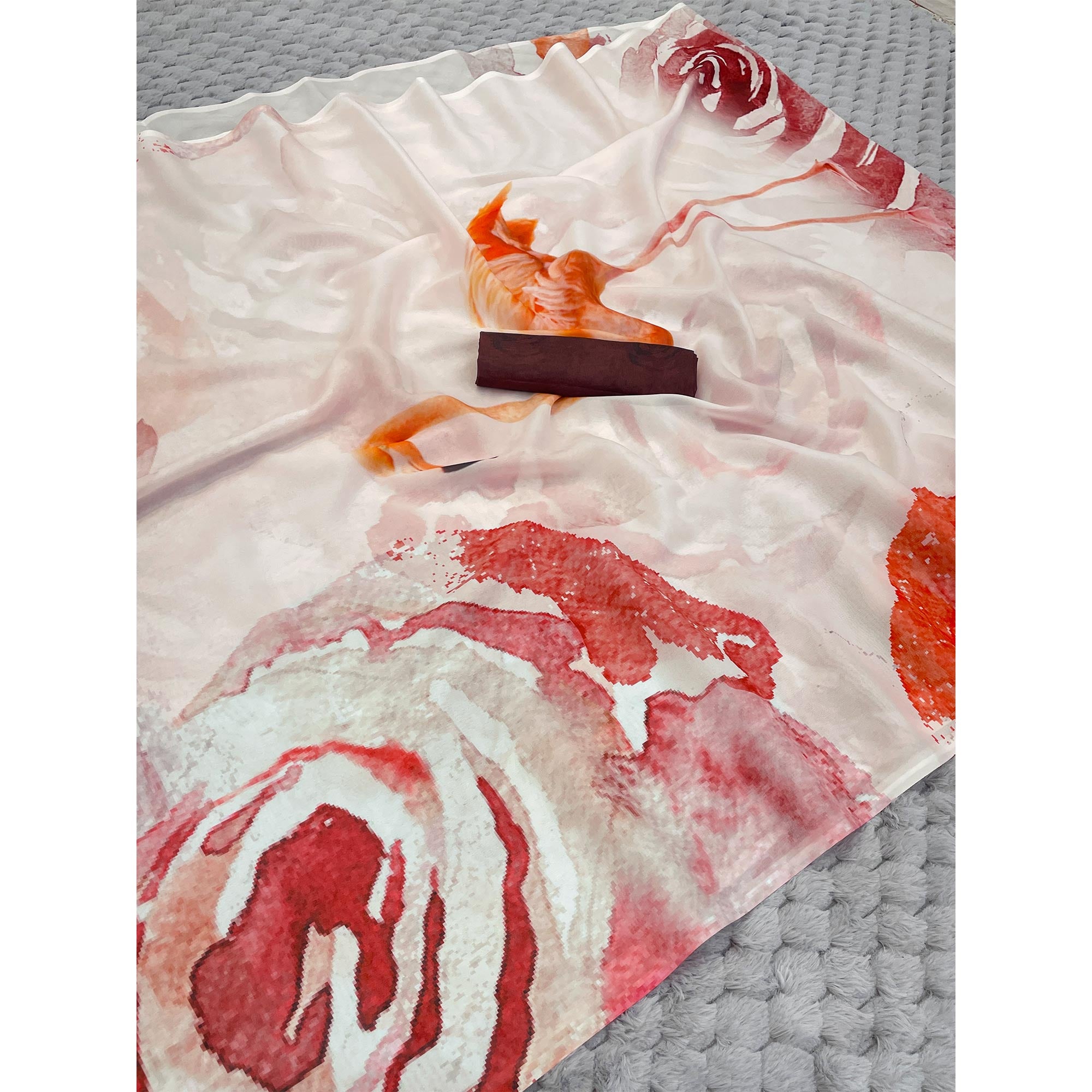 Light Pink Sparkle Star Georgette Saree Adorned With Floral & Bird Digital Prints