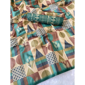 Beige Festive Tussar Silk Blend Saree Showcasing Stylish Geometric Print Detailing