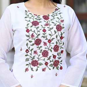 White Floral Sequins Embroidered Kota Doria Salwar Suit