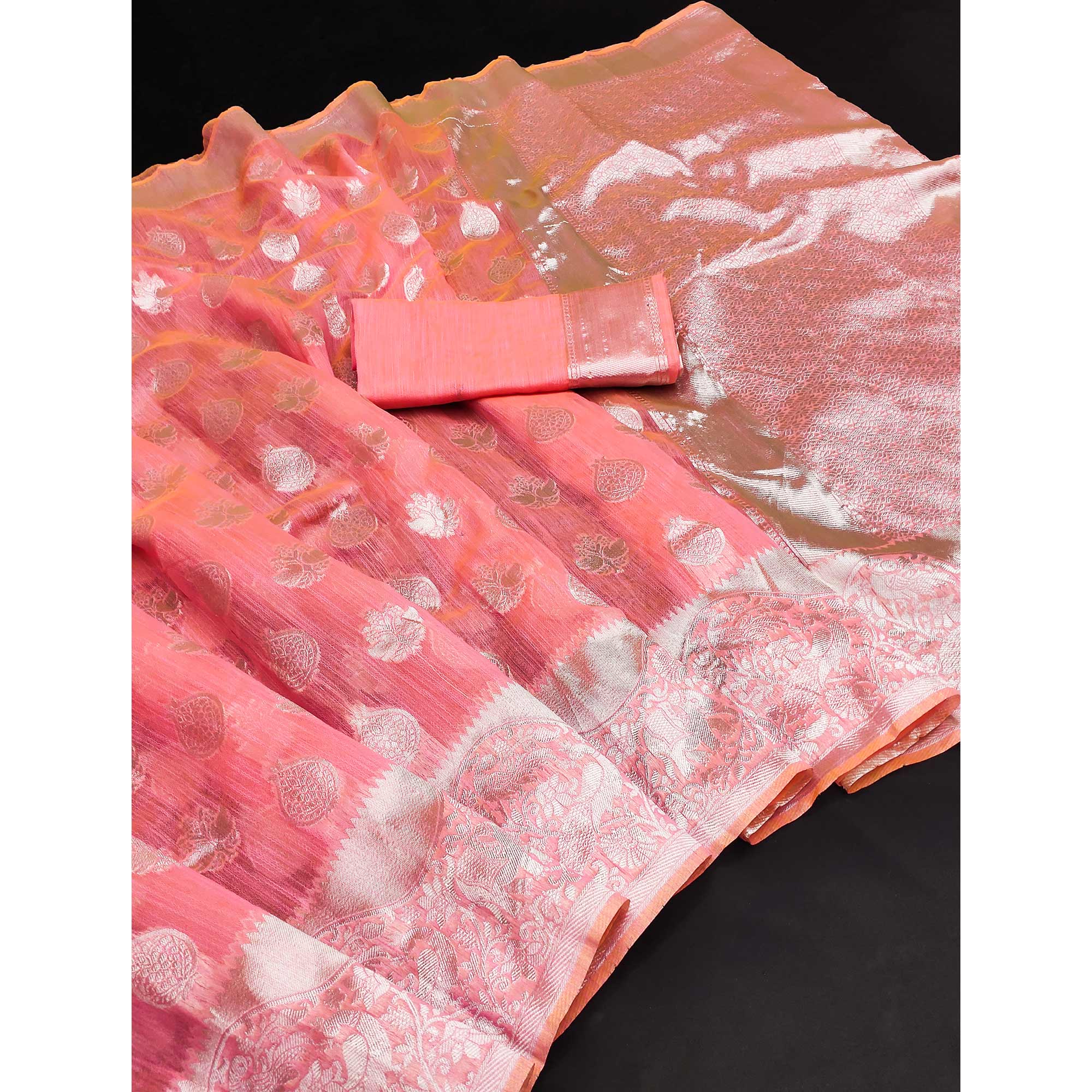 Peach Woven Banarasi Silk Saree