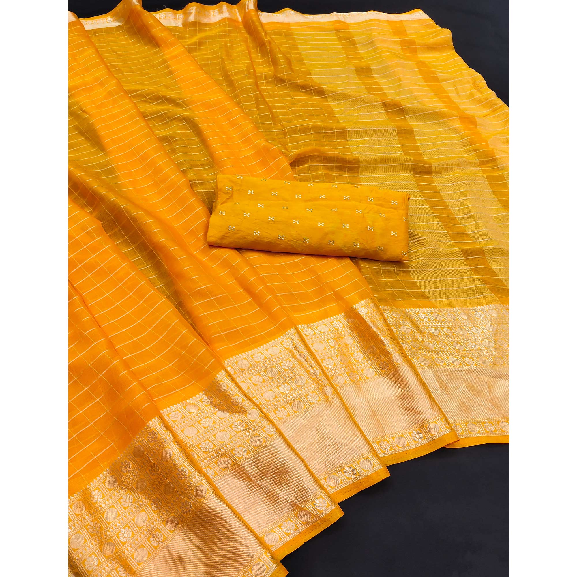 Yellow Woven Chiffon Saree