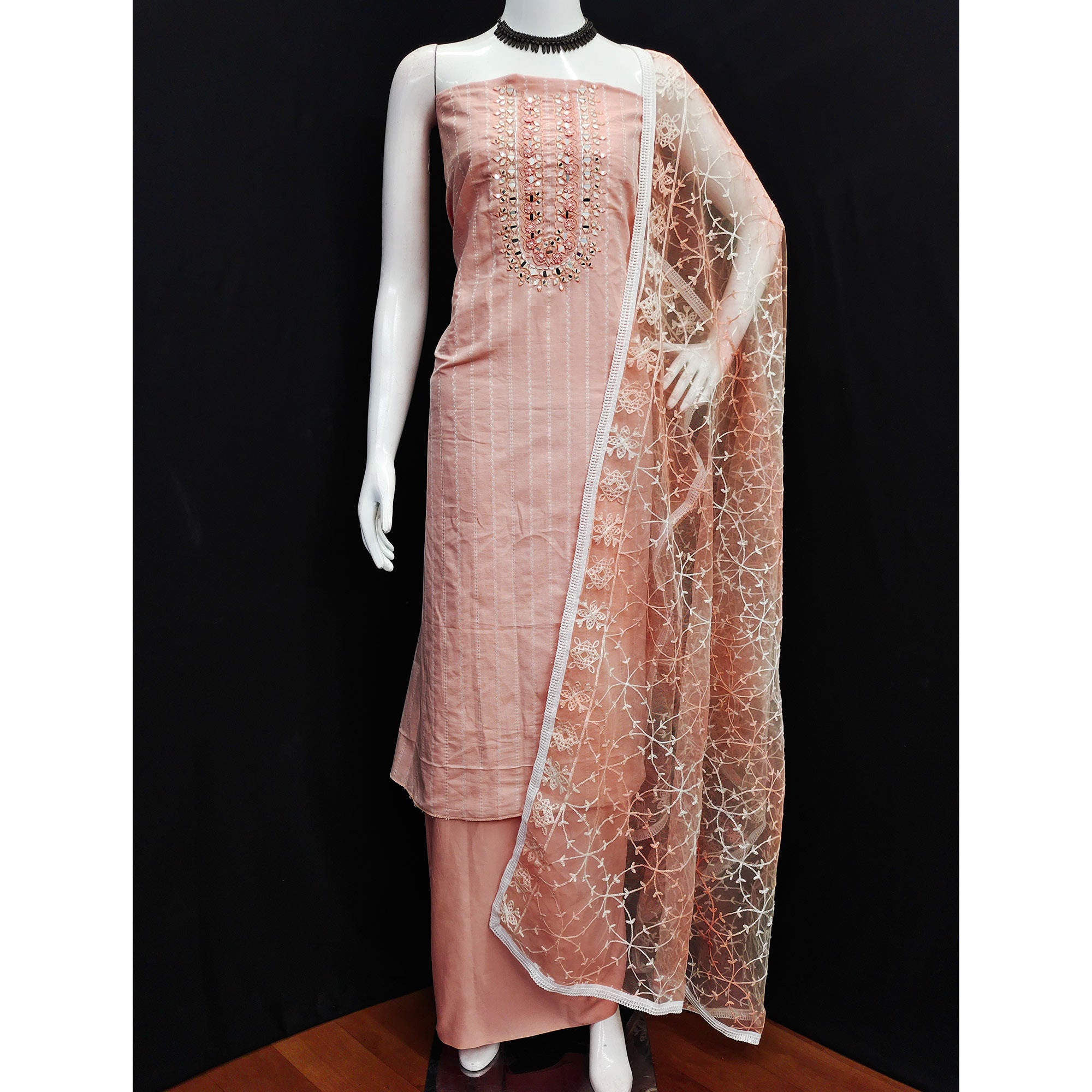 Peach Woven Pure Cotton Dress Material