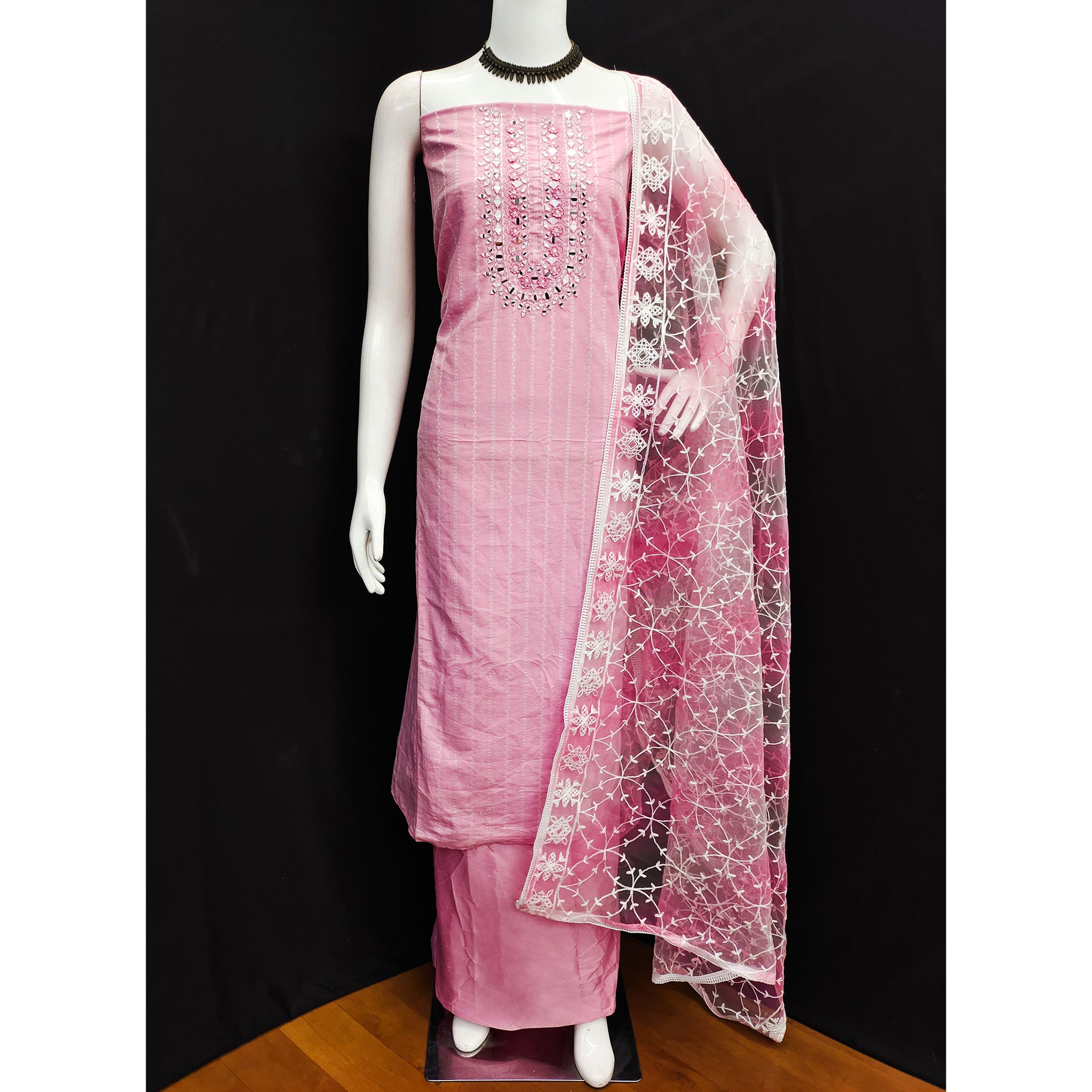 Pink Woven Pure Cotton Dress Material