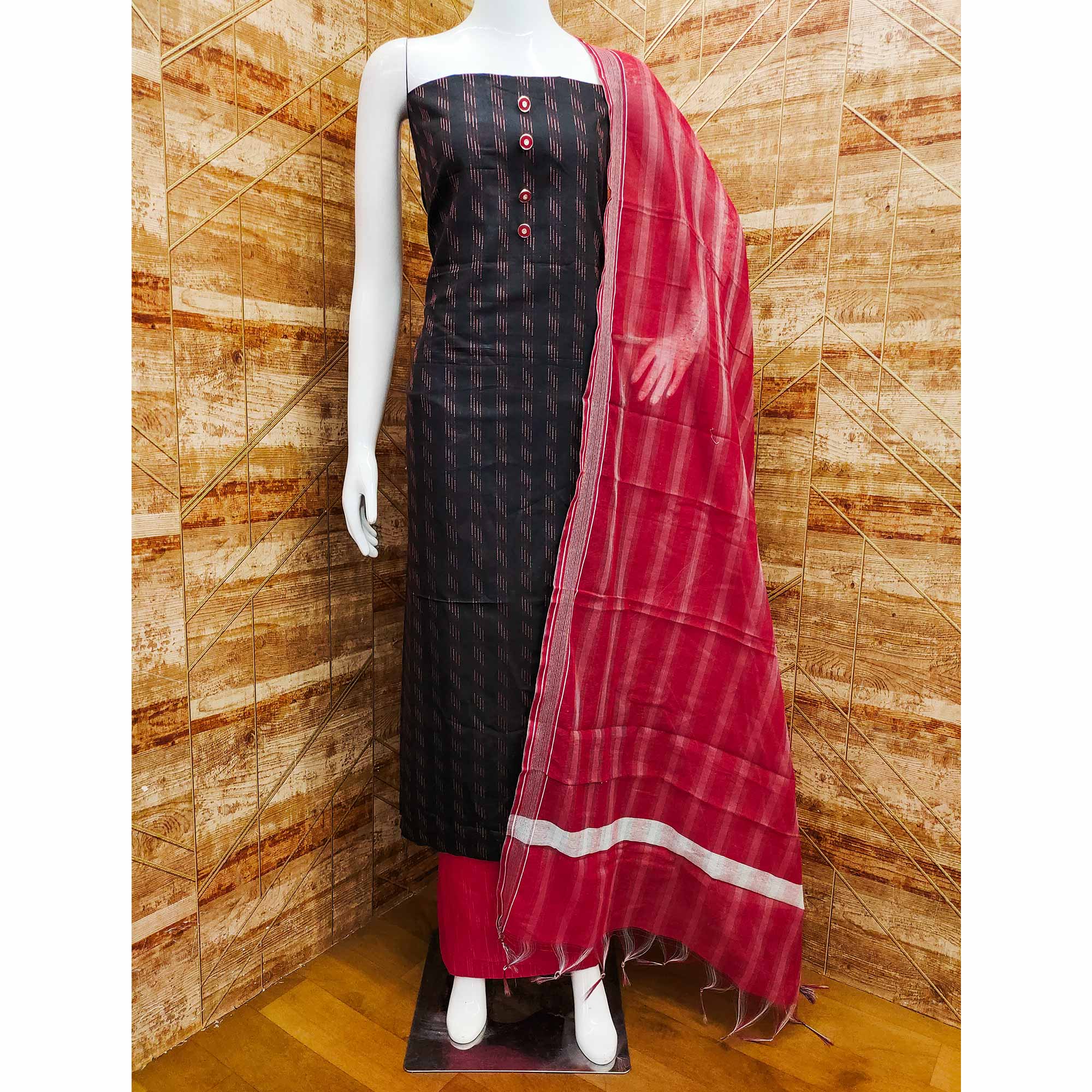 Black Woven Pure Cotton Dress Material