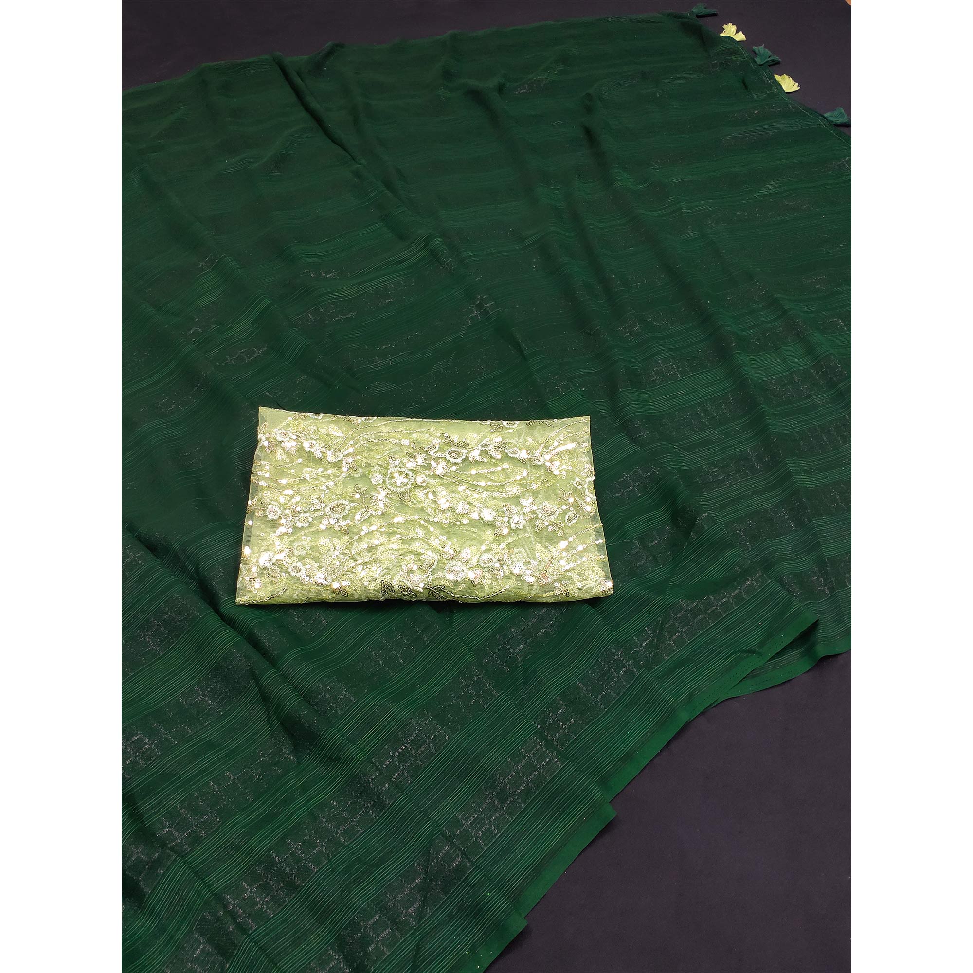 Green Woven Art Silk Saree With Tassels