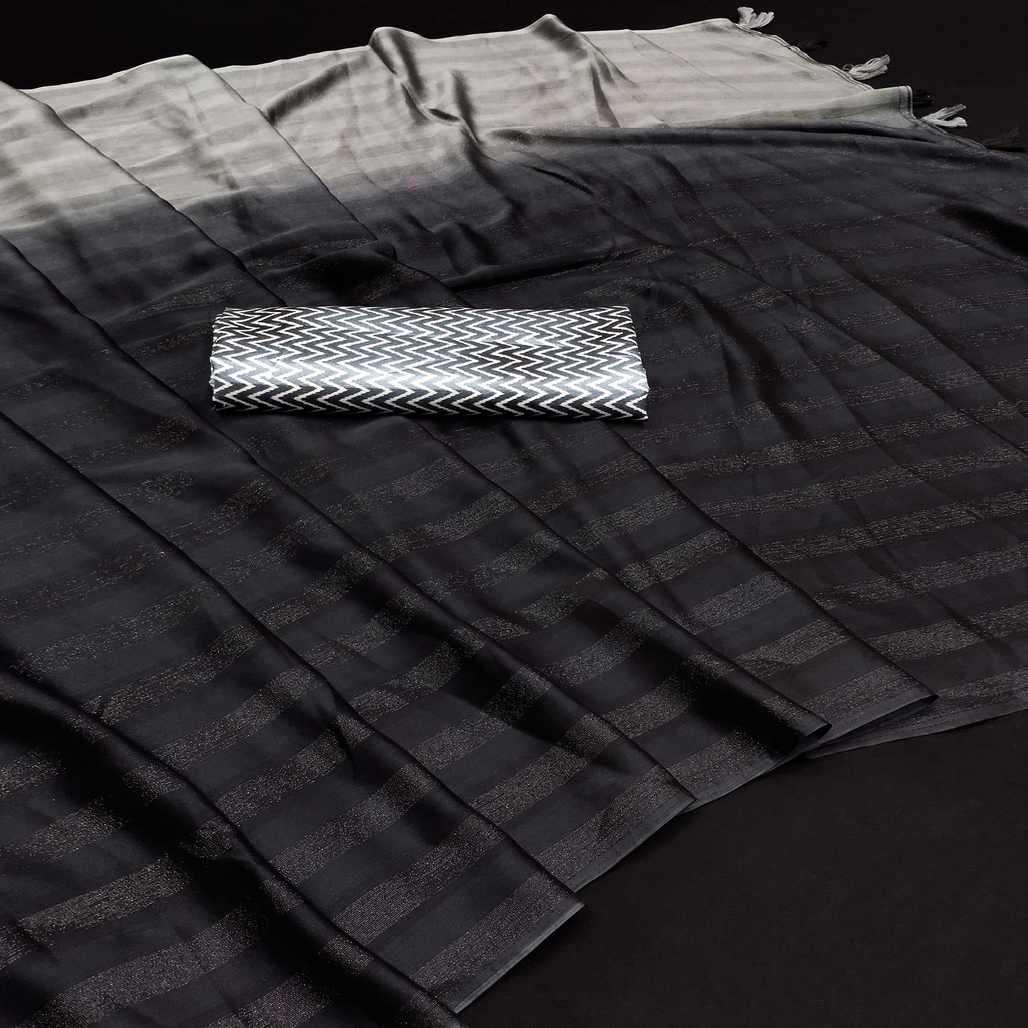 Black Woven Art Silk Saree With Tassels