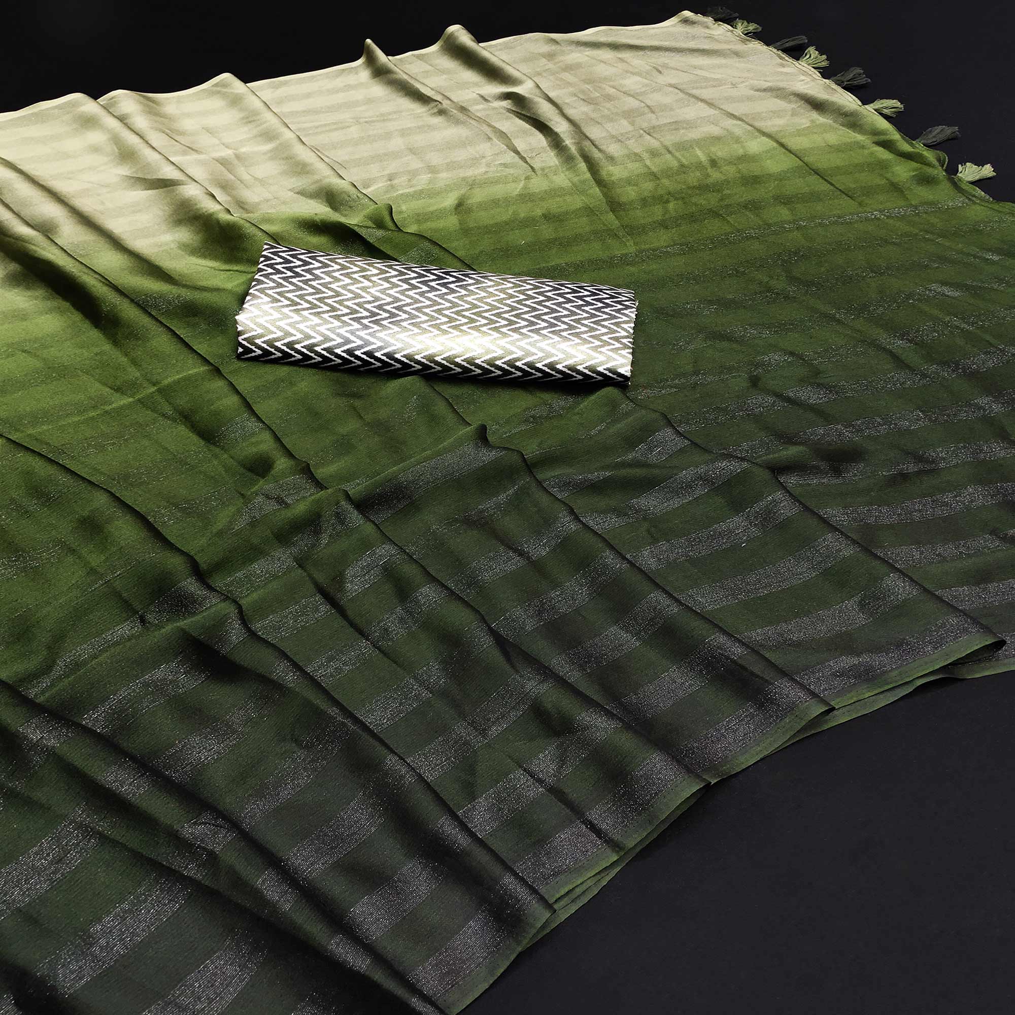 Green Woven Art Silk Saree With Tassels