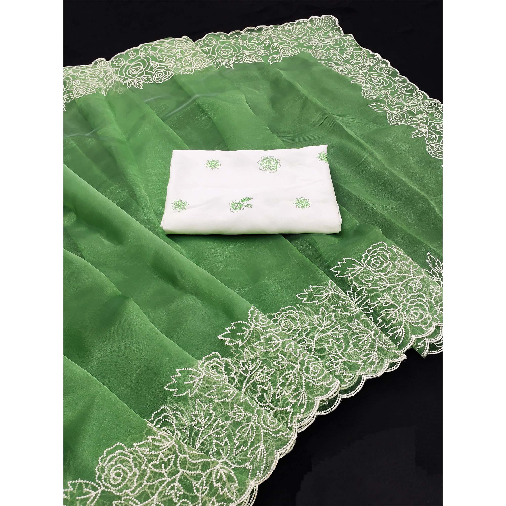 Green Embroidered Organza Saree