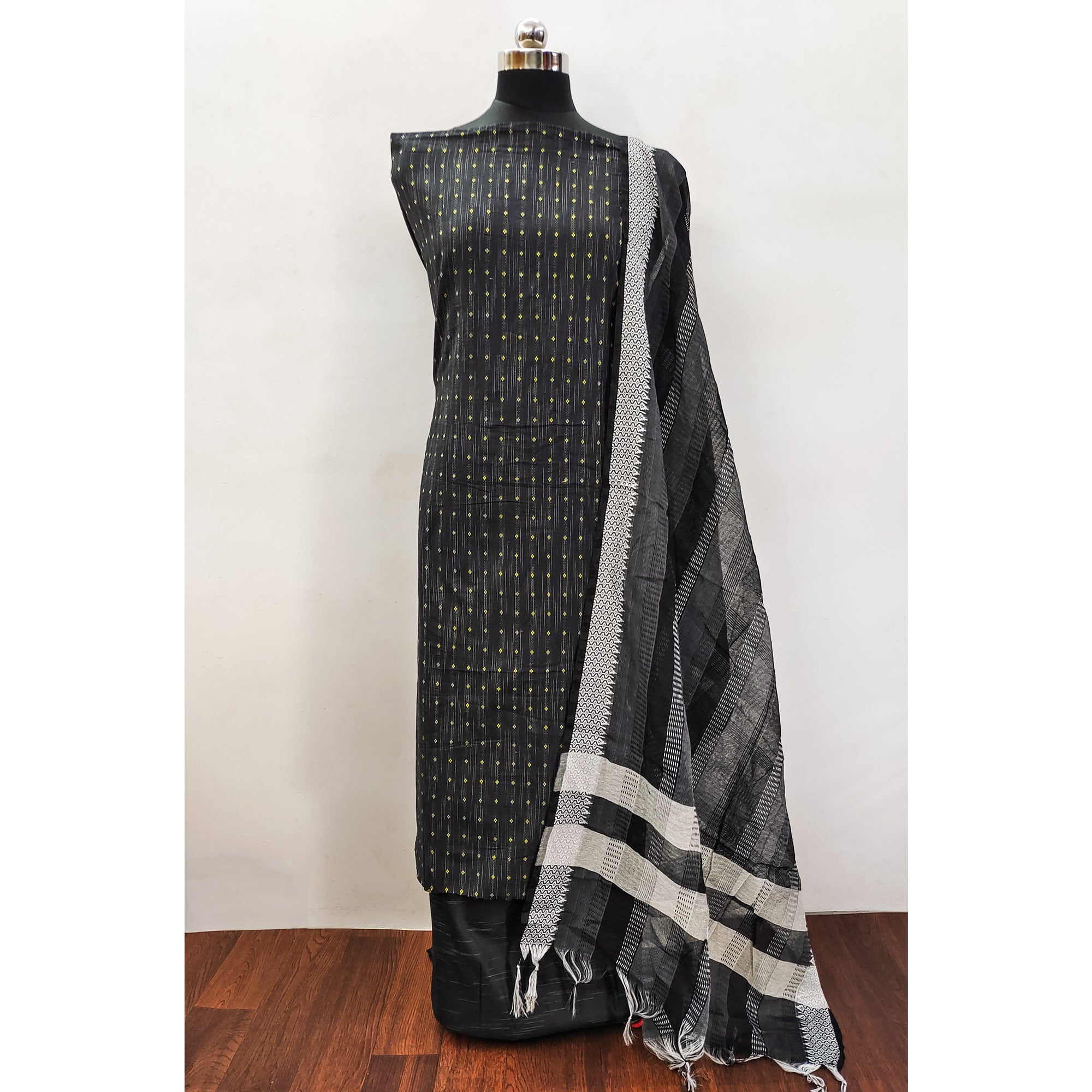 Black Woven Pure Cotton Dress Material