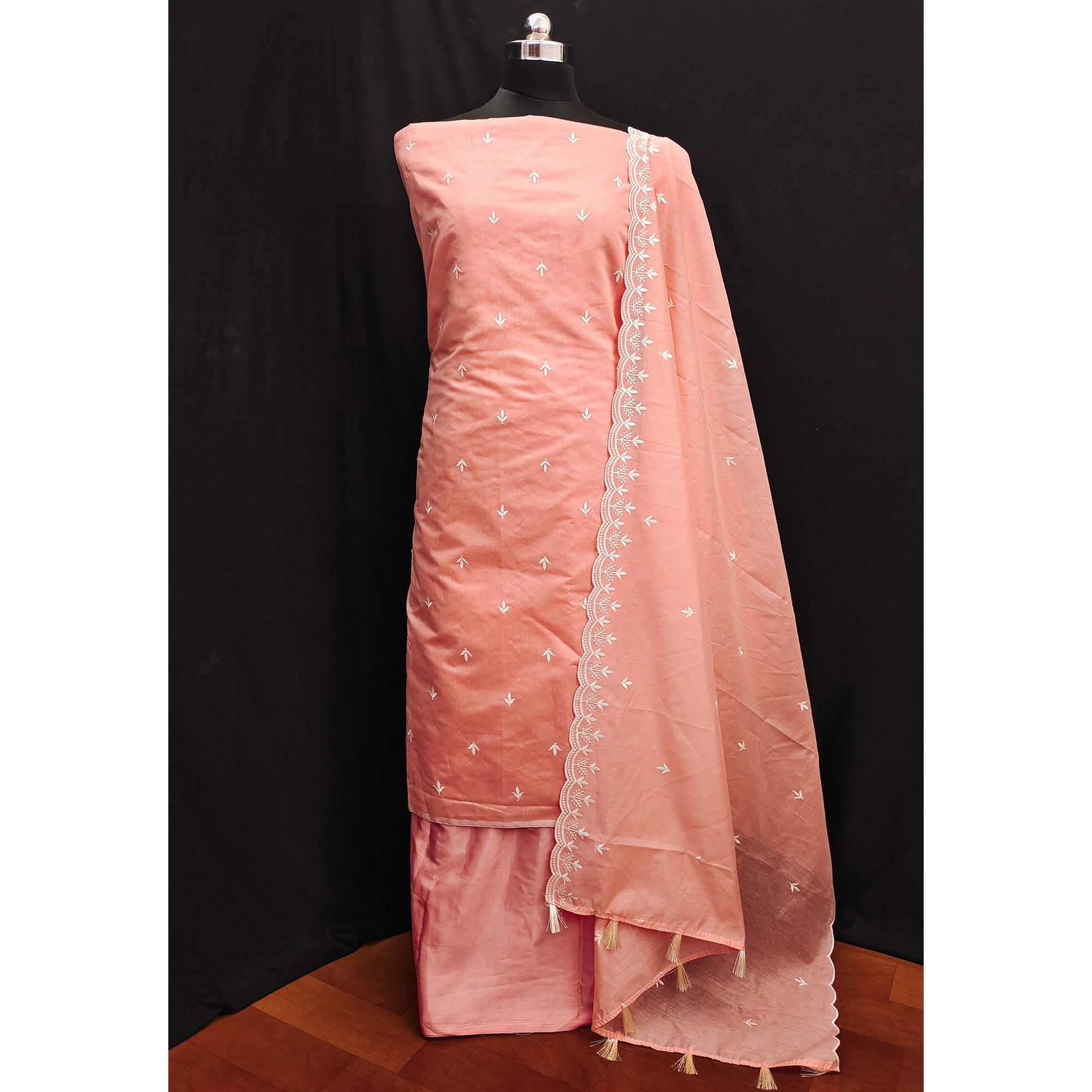 Peach Embroidered Chanderi Dress Material