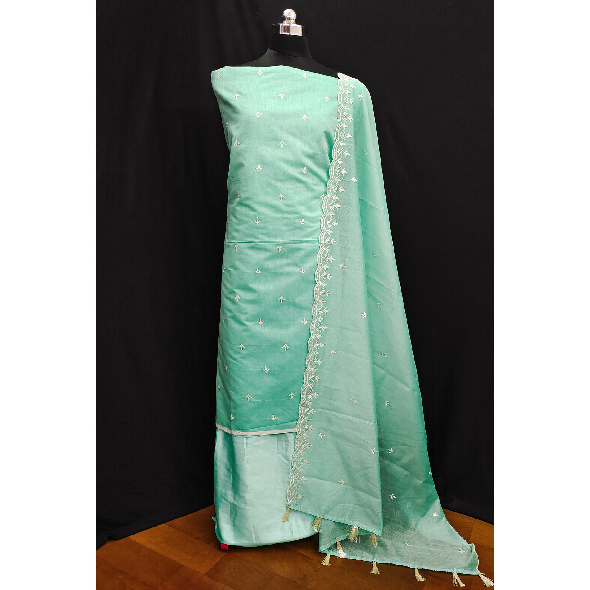 Turquoise Embroidered Chanderi Dress Material