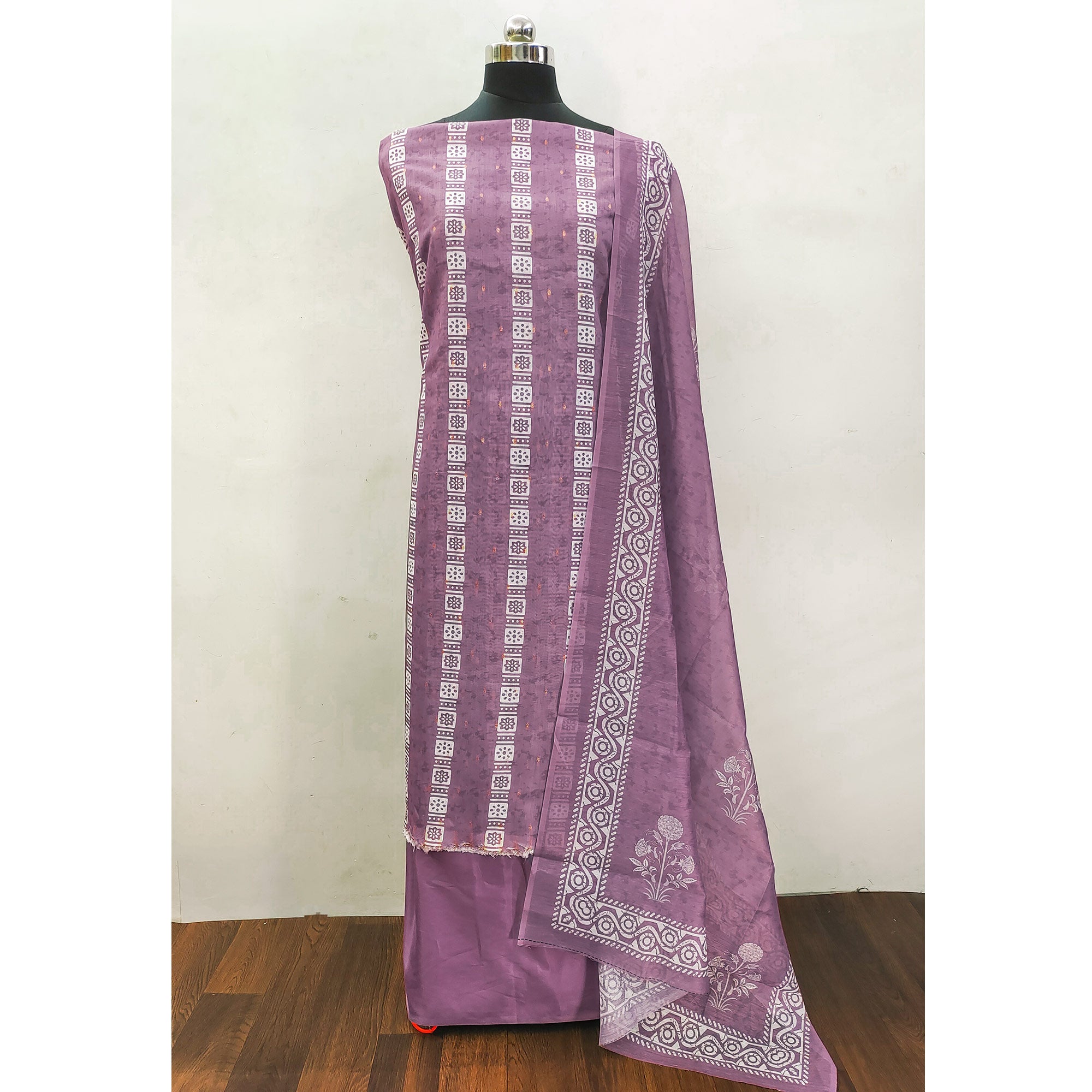 Purple Floral Printed Chanderi Dress Material