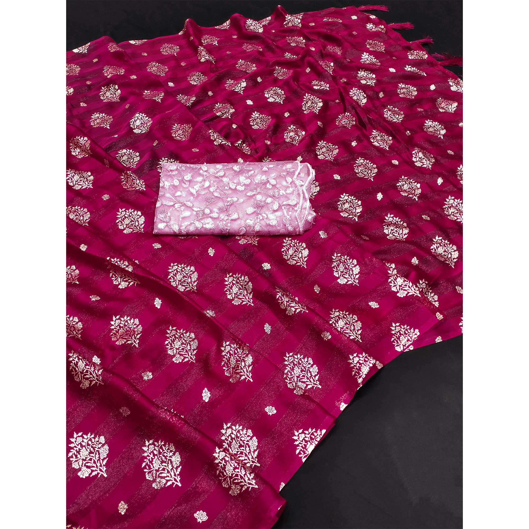 Pink Foil Printed Chiffon Saree