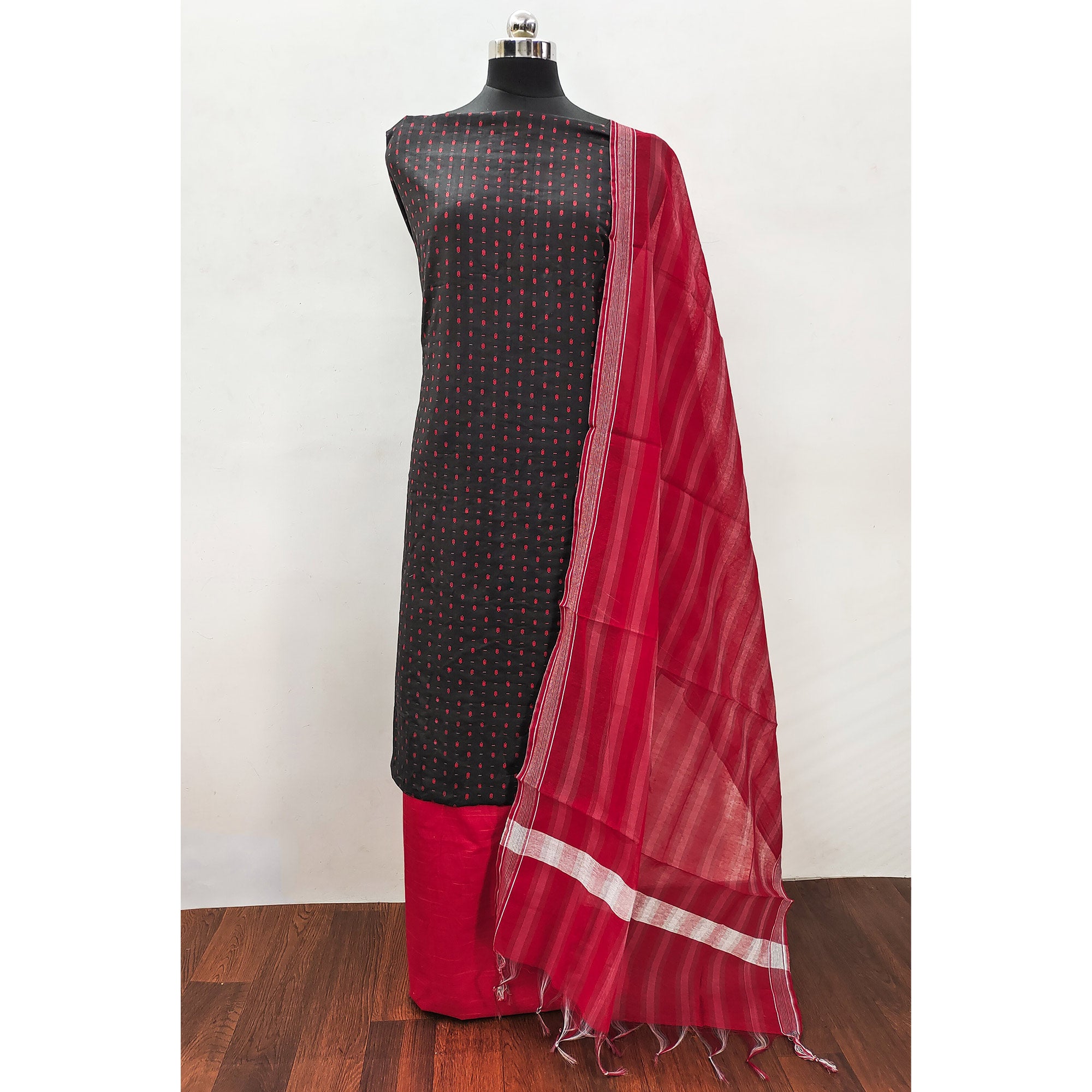 Black Woven Pure Cotton Dress Material