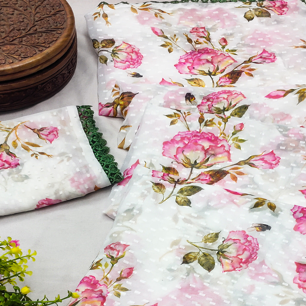 White Floral Printed Georgette Saree