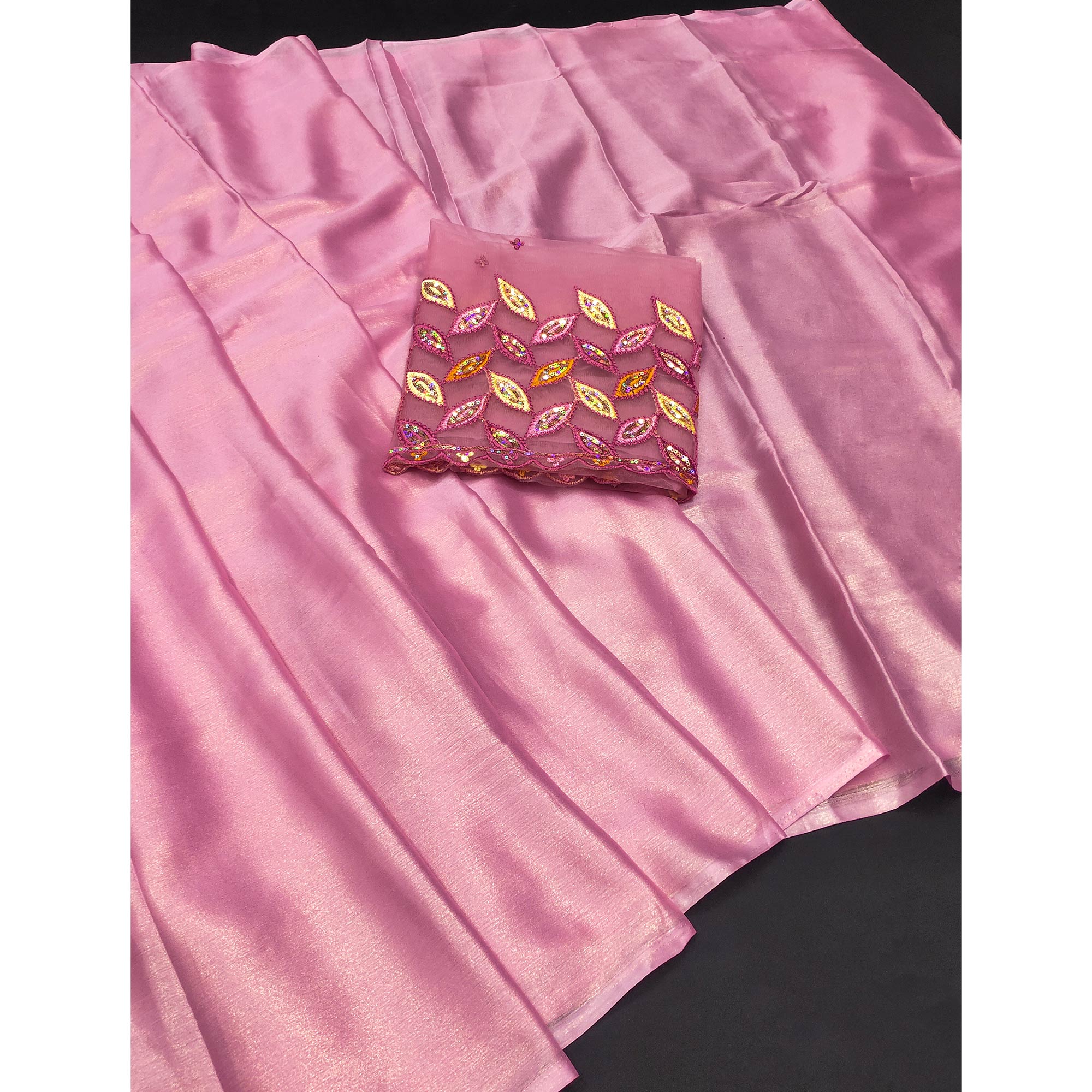Pink Solid Chiffon Saree