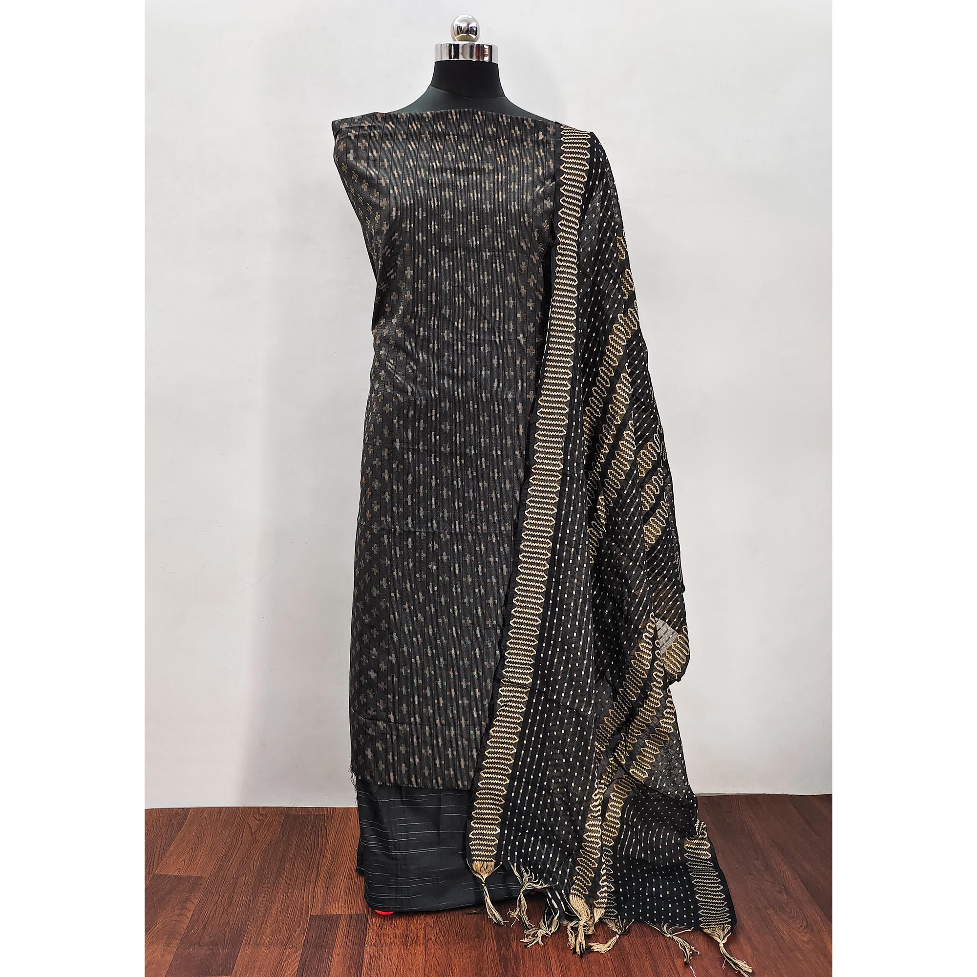 Black Woven Pure Cotton Dress Material