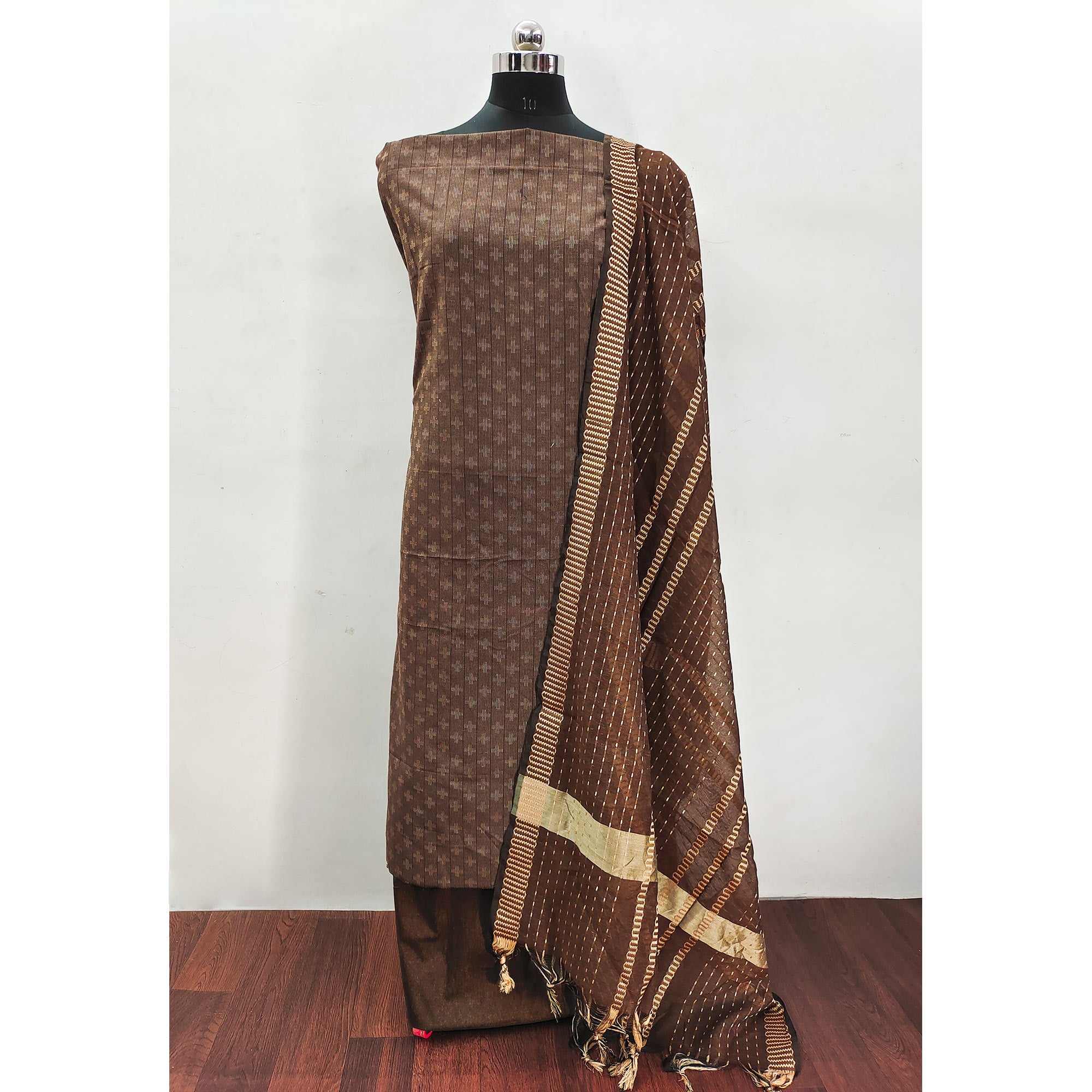 Brown Woven Pure Cotton Dress Material