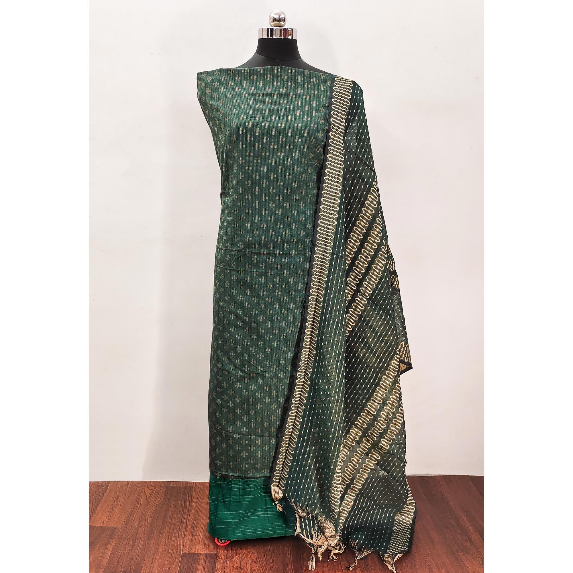 Green Woven Pure Cotton Dress Material