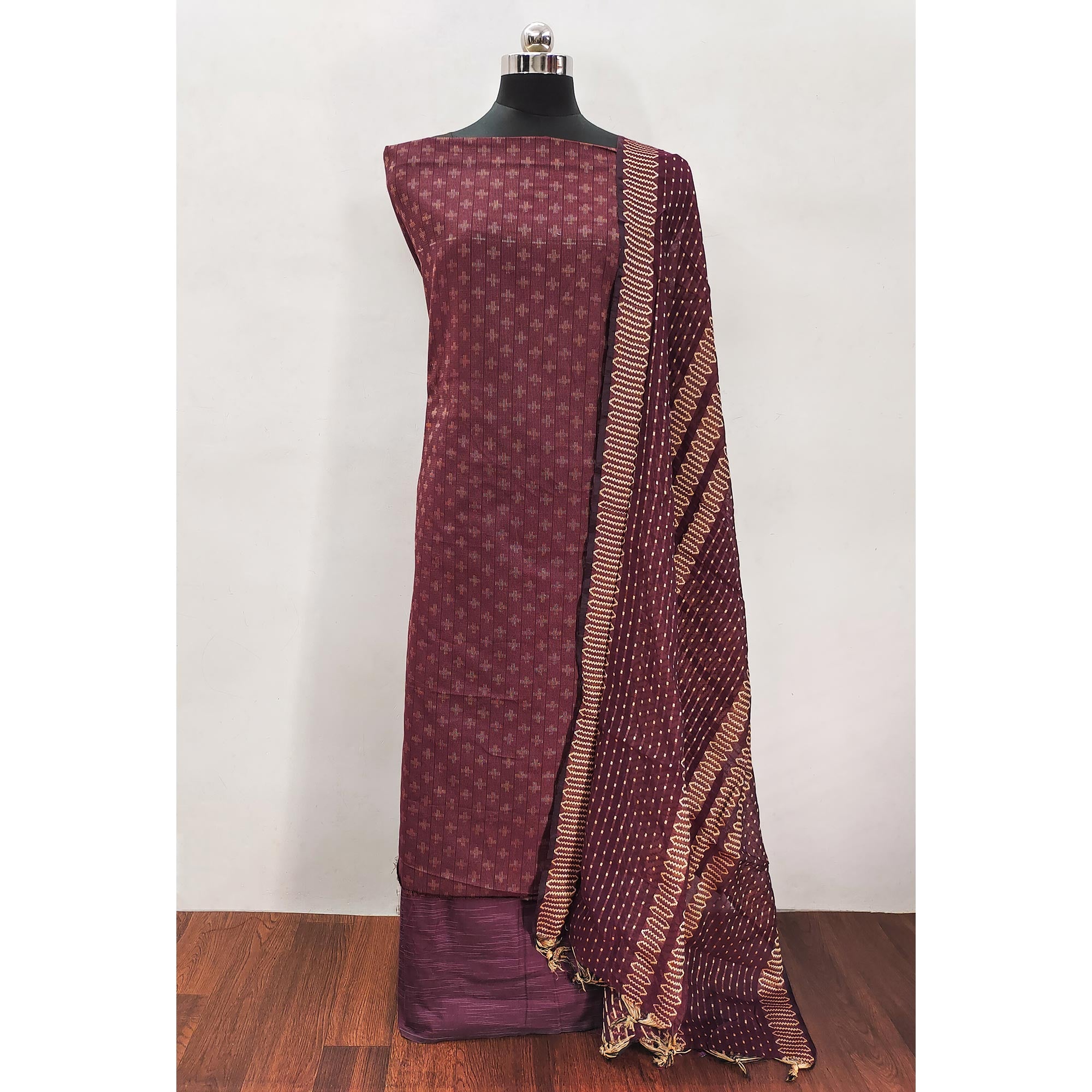 Maroon Woven Pure Cotton Dress Material