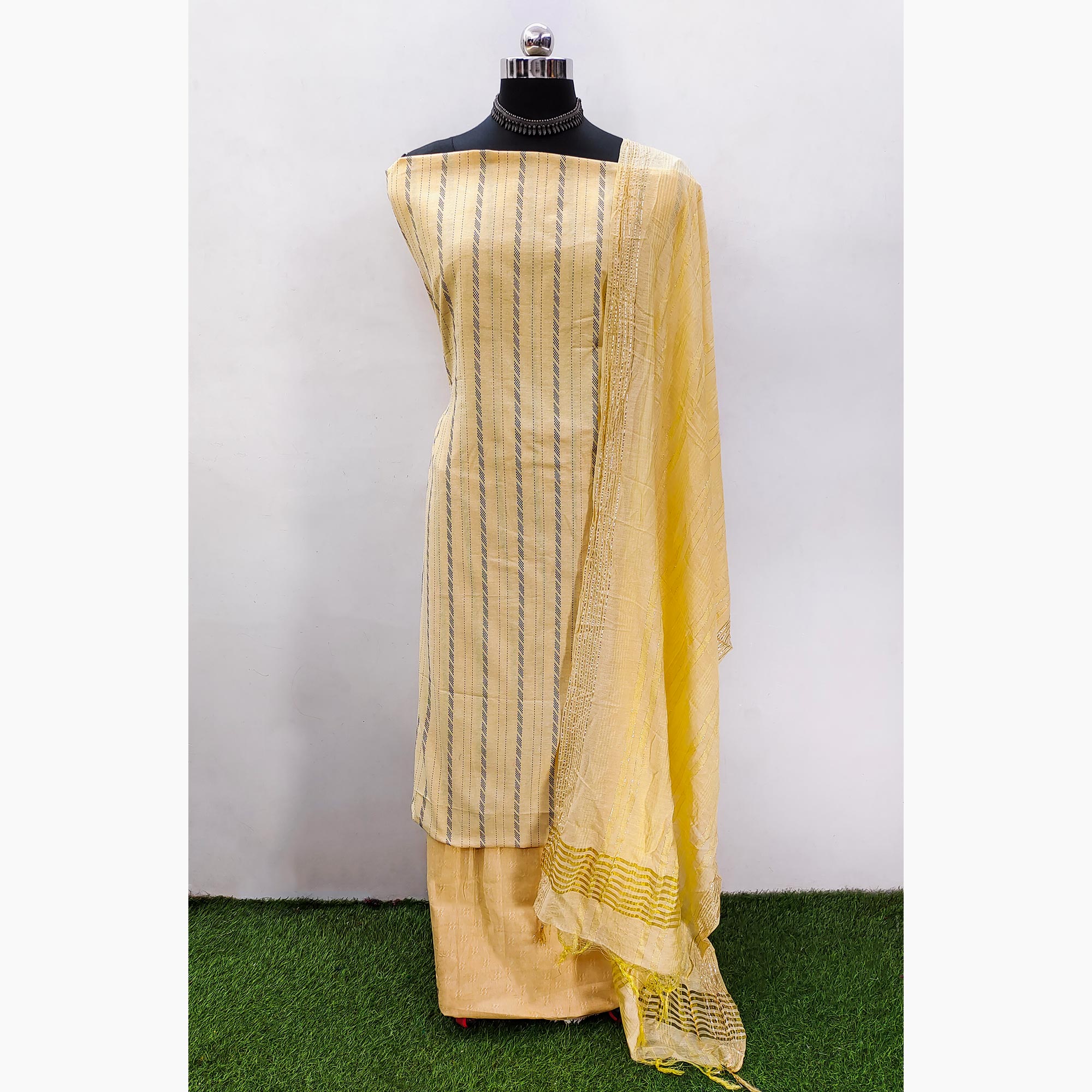 Yellow Woven Pure Cotton Dress Material