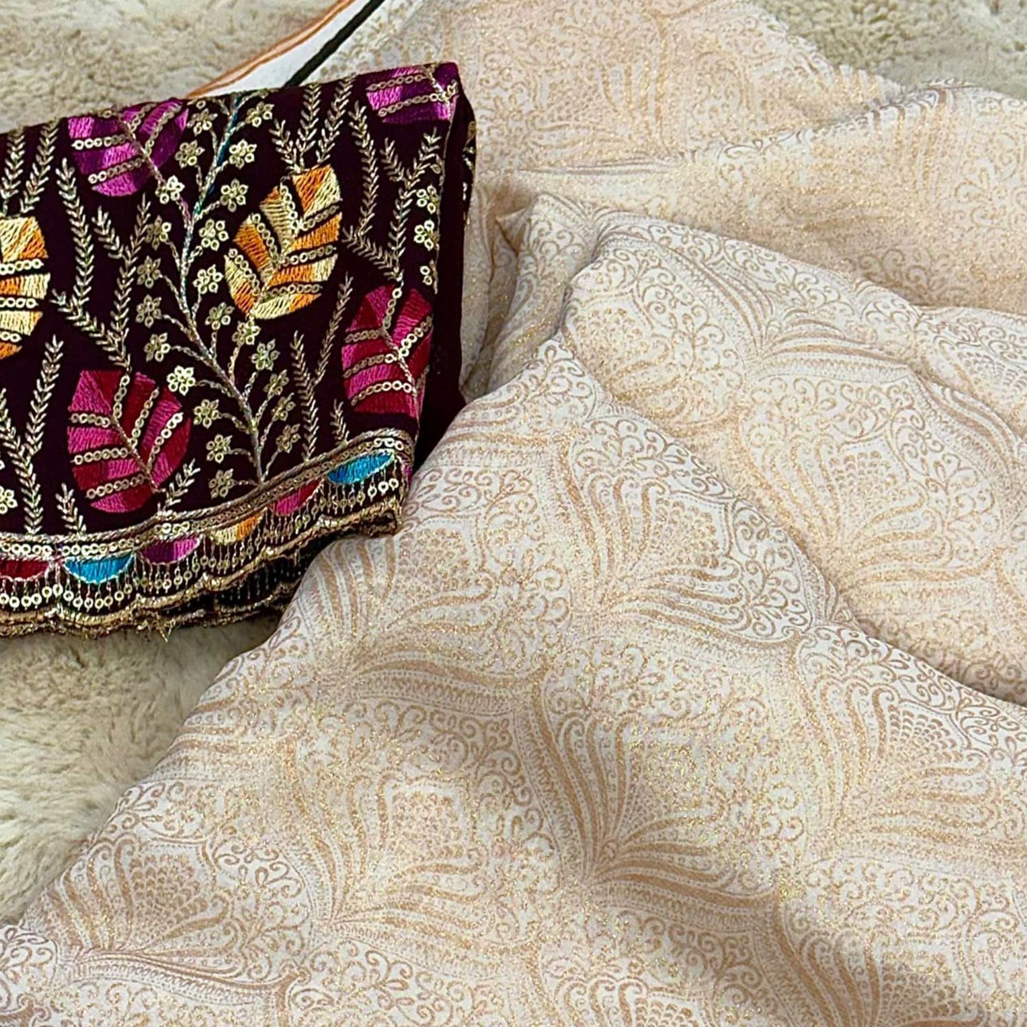 Cream Floral Printed Georgette Saree