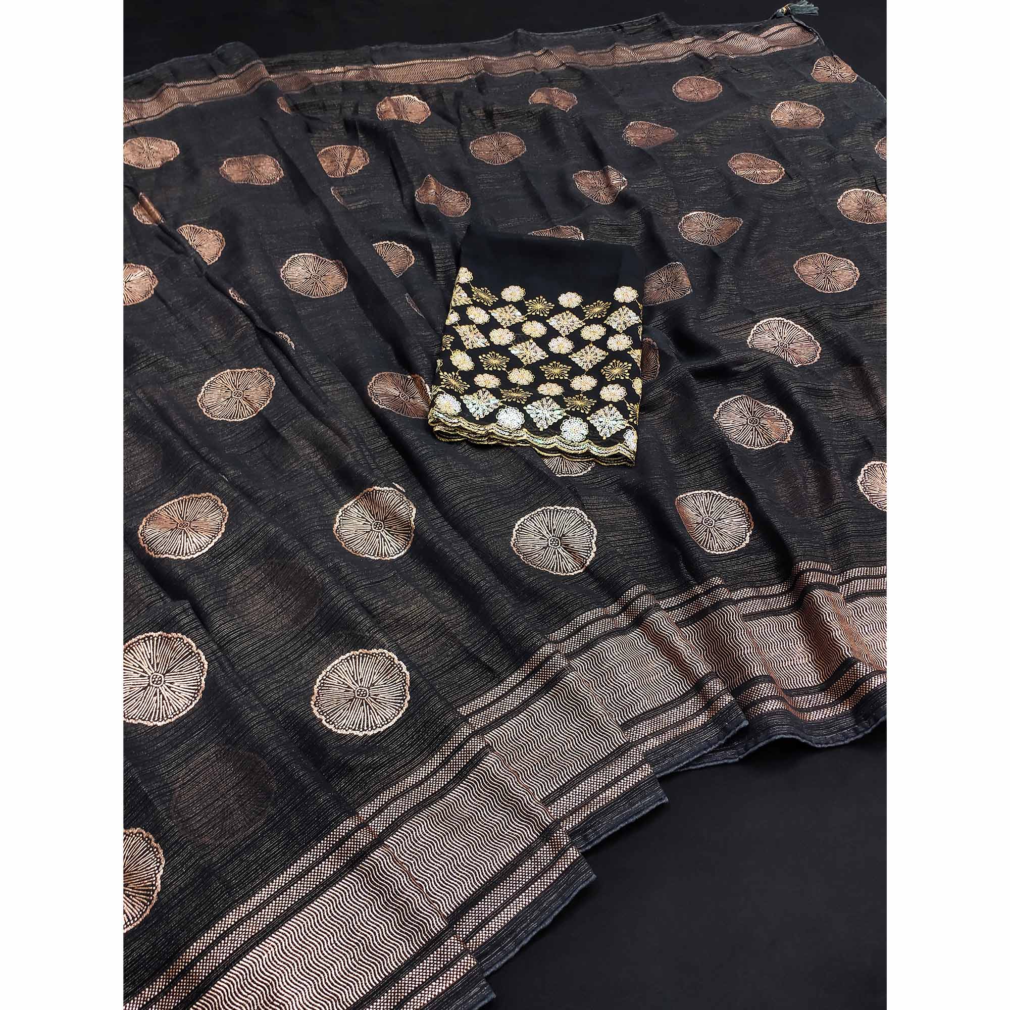 Black Foil Printed Georgette Saree