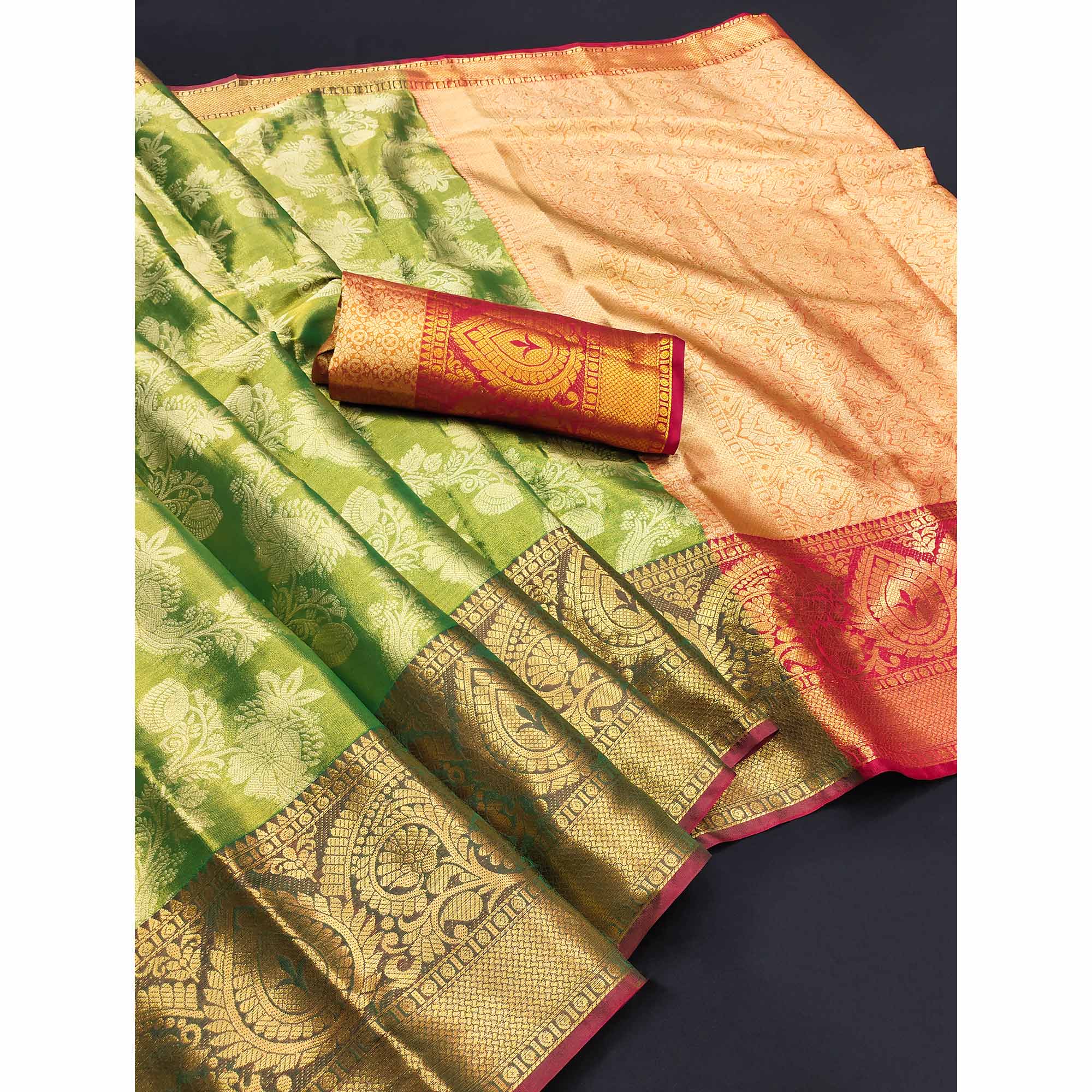 Green Floral Woven Banarasi Silk Saree