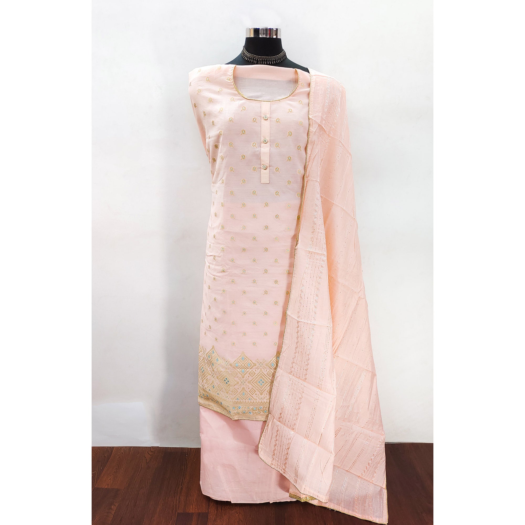 Light Orange Banarasi Silk Traditional Weaving Dress Material