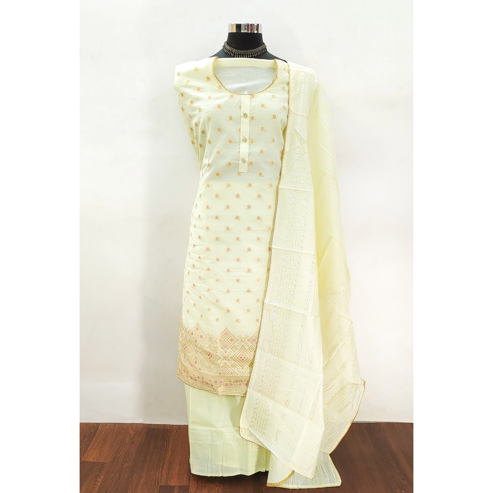 Lime Yellow Banarasi Silk Traditional Weaving Dress Material