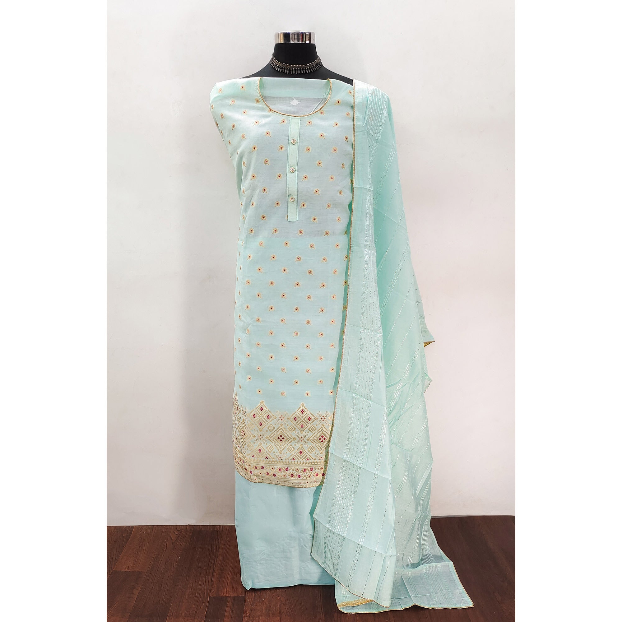 Sea Green Banarasi Silk Traditional Weaving Dress Material