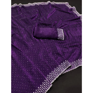 Purple Organza Embellished Saree Adorned with Sparkling Stone Work