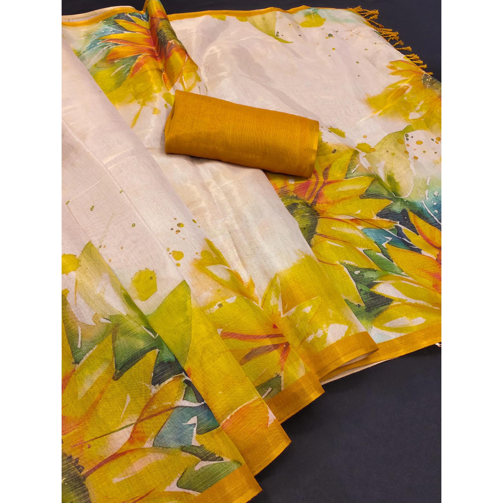 Beige Art Silk Saree with Soft Floral Printing