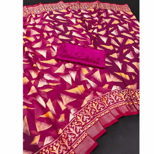 Magenta Saree in Brasso with Contemporary Geometric Print